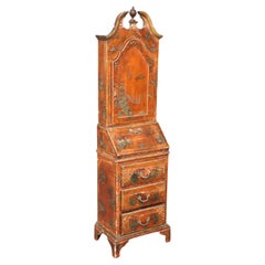 Georgian Style Chinoiserie Painted Narrow Bookcase Secretary Desk circa 1920