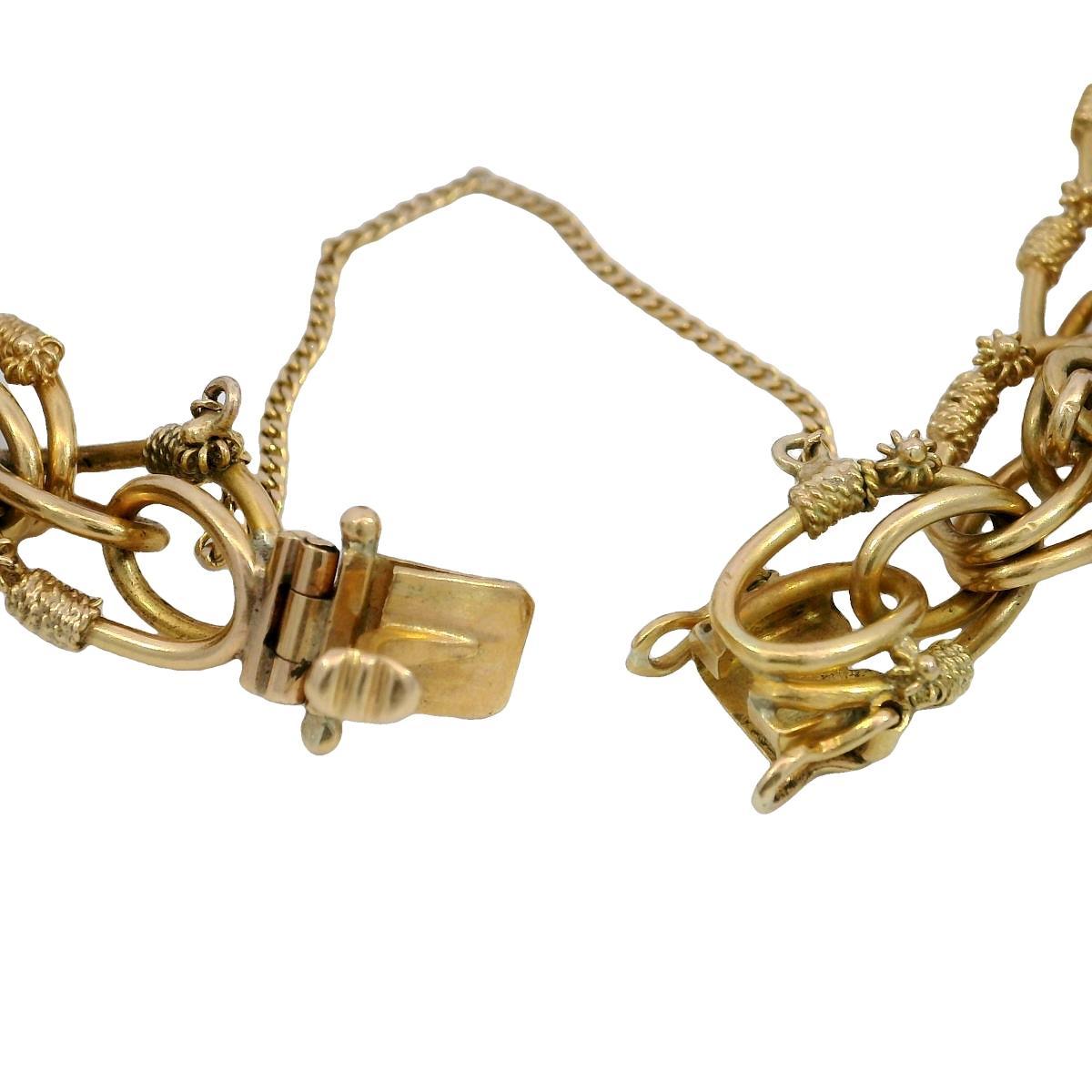 Bracelet à breloques de style géorgien en or jaune 18 carats et pierres précieuses multicolores en vente 9