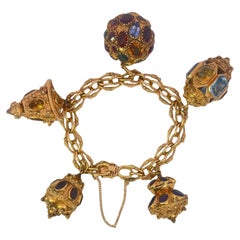 Chunky Charm Bracelet Georgian Style Multi Color Gemstones in 18K Yellow Gold