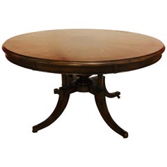 Georgian Style Circular Mahogany Dining Table, Banded with Four Rounded Leaves