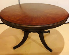 Georgian Style Circular Mahogany Dining Table, Banded with Four Rounded Leaves