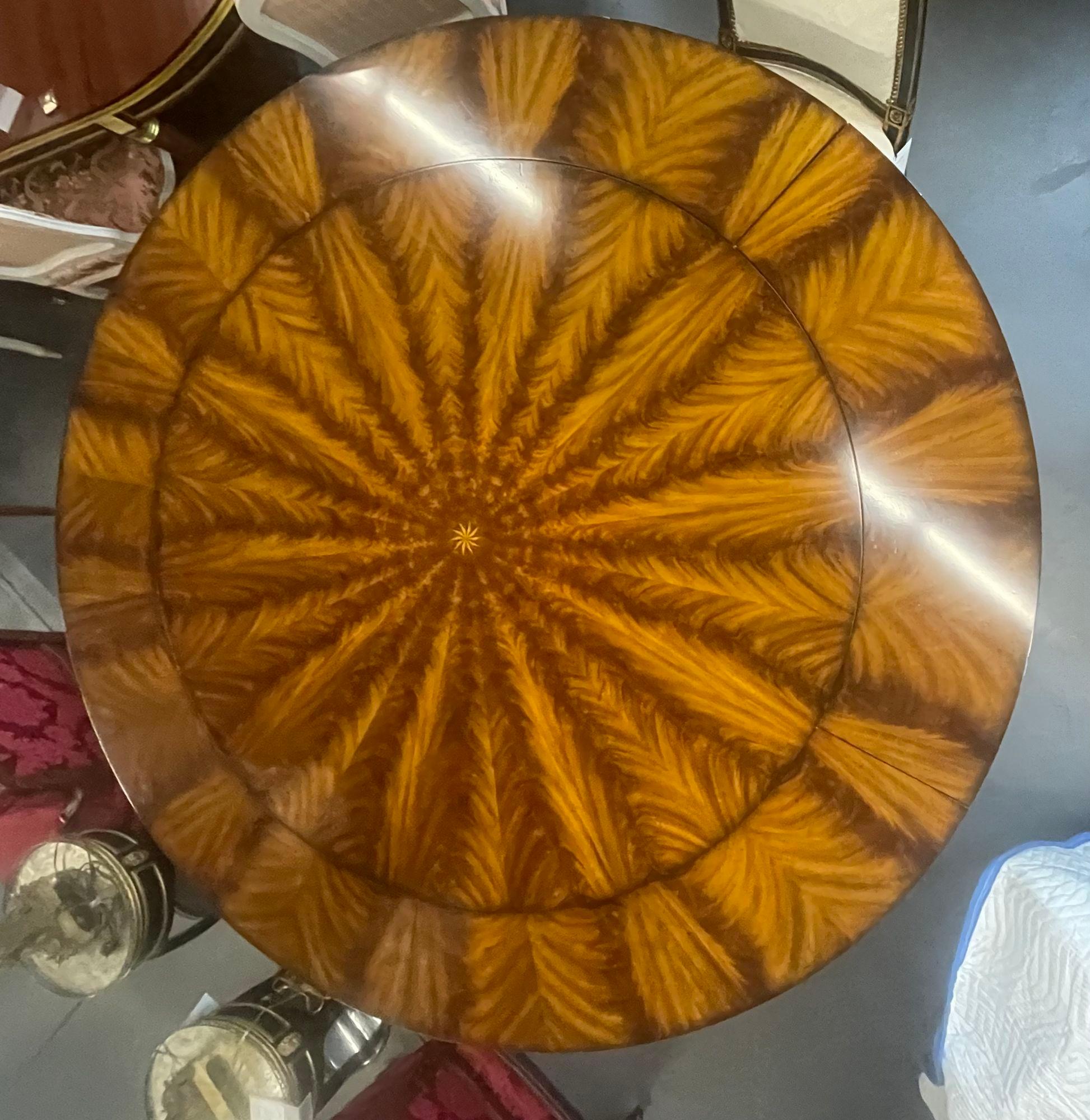 Georgian Style Circular Sunburst Center Table, Flame Mahogany, Expandable 12