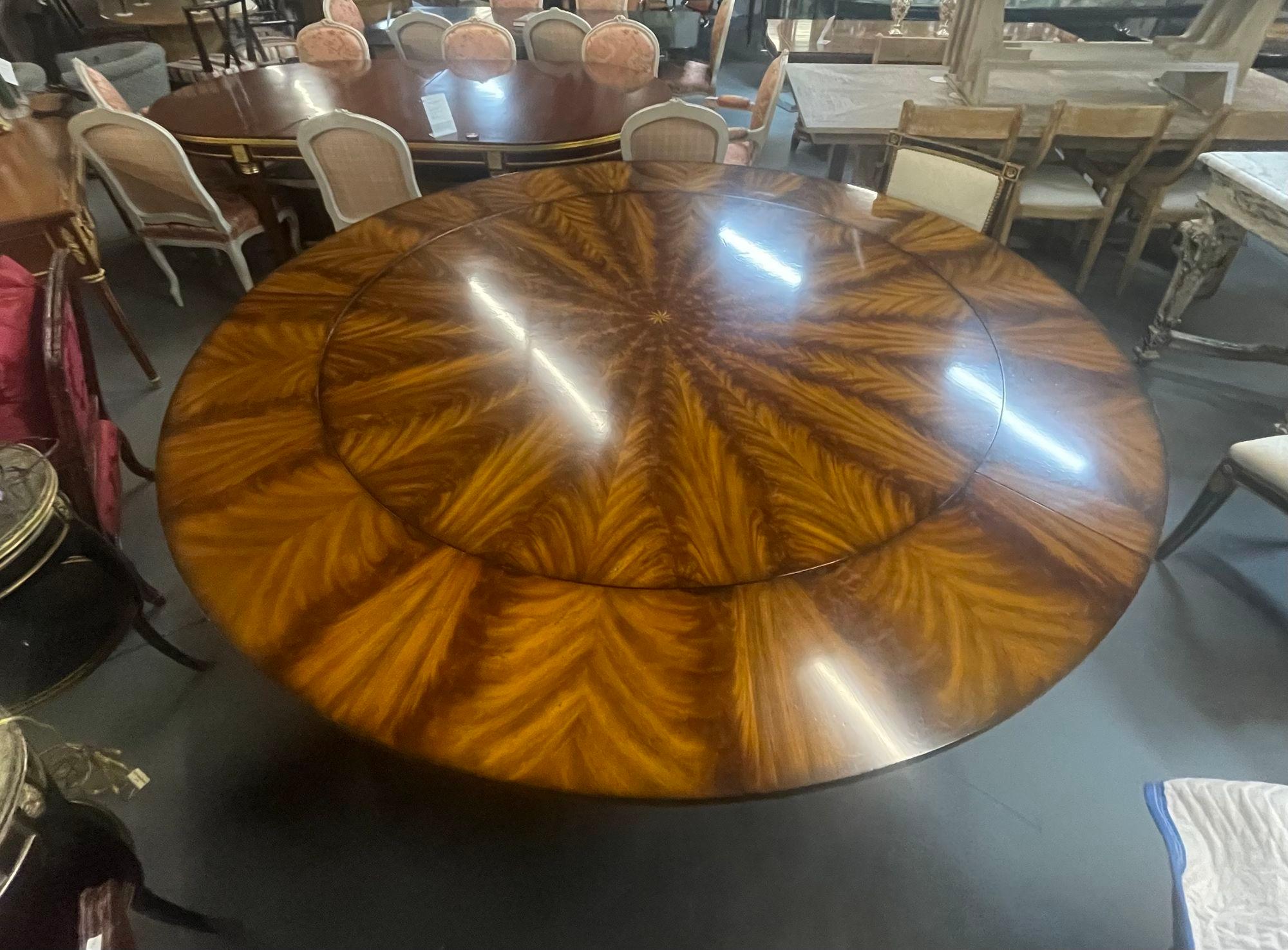 Georgian Style Circular Sunburst Center Table, Flame Mahogany, Expandable 13