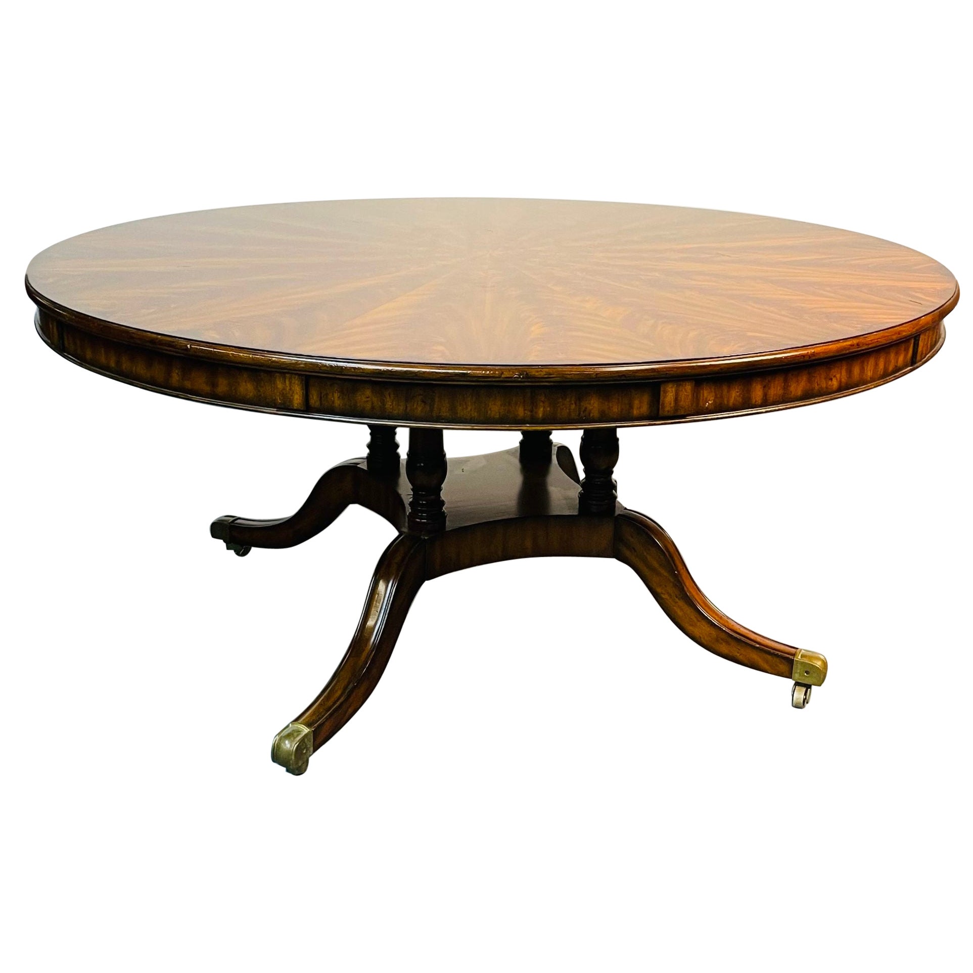 Georgian Style Circular Sunburst Center Table, Flame Mahogany, Expandable