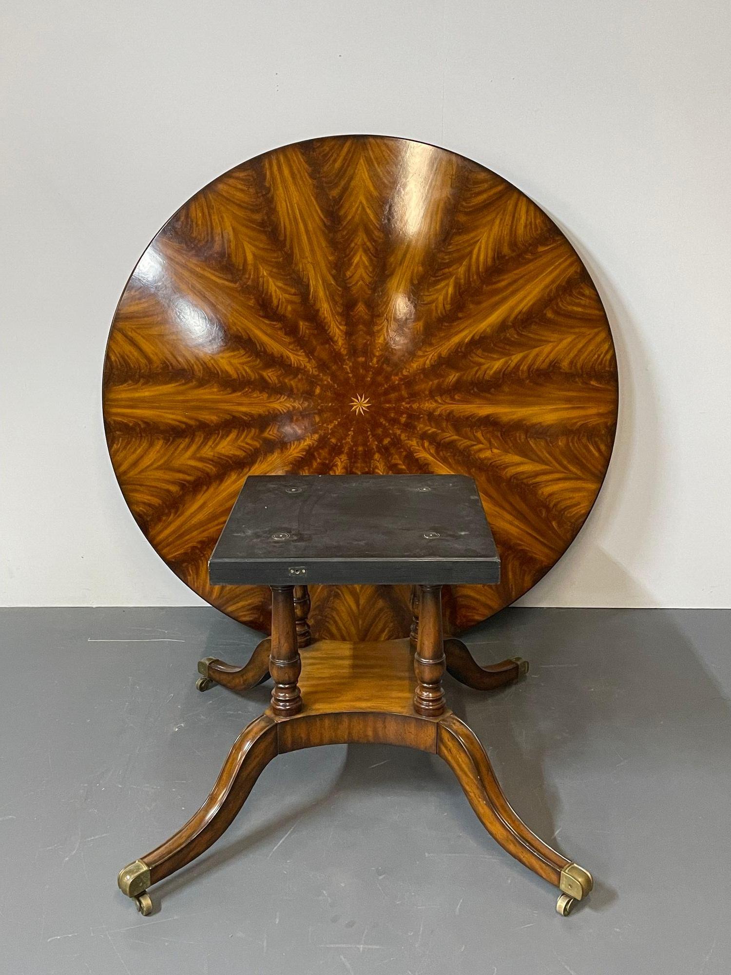 20th Century Georgian Style Circular Sunburst Center Table, Flame Mahogany, Expandable