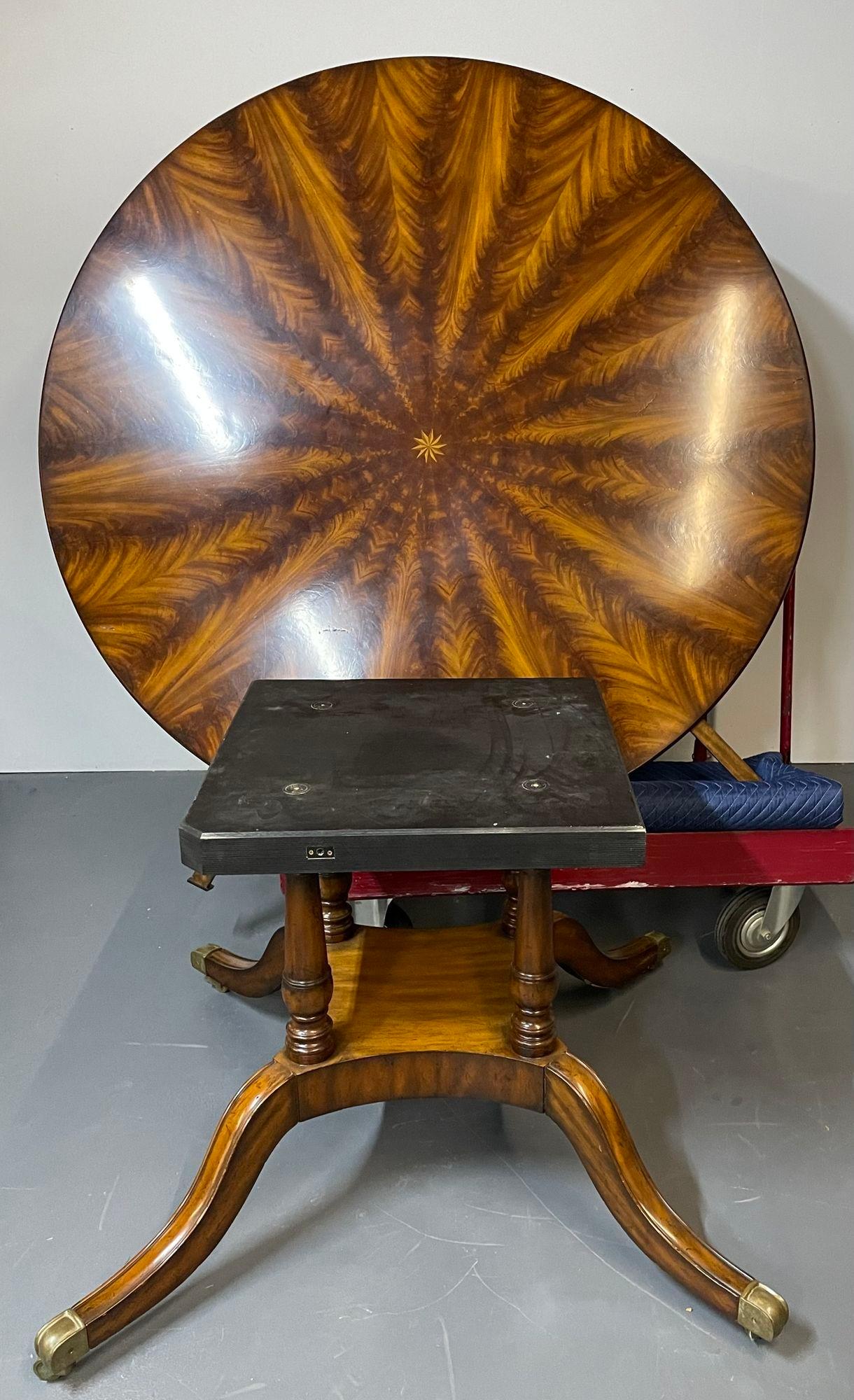 Georgian Style Circular Sunburst Center Table, Flame Mahogany, Expandable 1