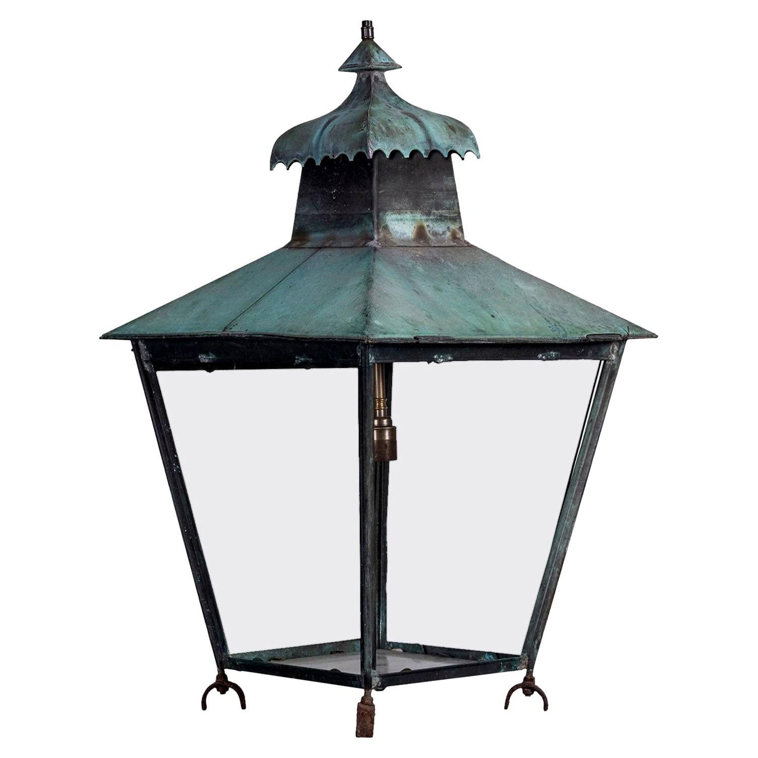 Georgian Style Copper Lantern Paneled in Glass