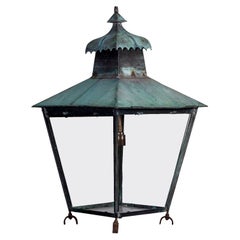 Antique Georgian Style Copper Lantern Paneled in Glass