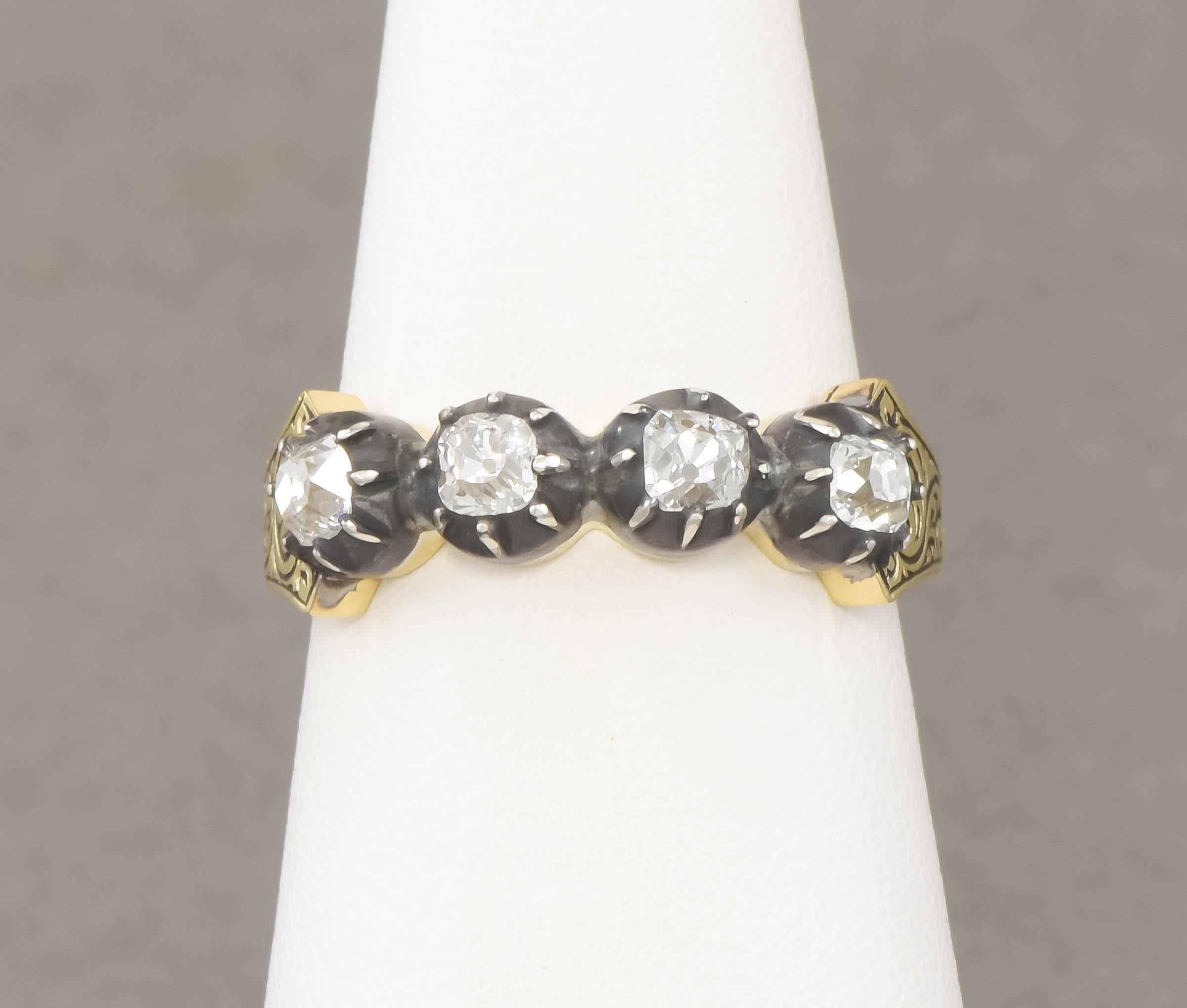 This is one of two beautiful Georgian style diamond bands I've created using Georgian period old mine cut/peruzzi cut diamonds from a damaged antique French brooch.  (a solitaire ring that looks amazing paired with this band is also available, and