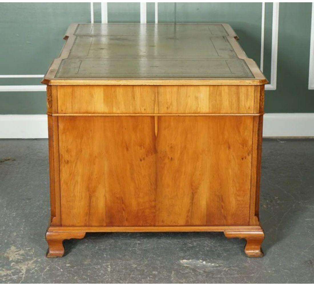 Georgian Style Directors Twin Pedestal Walnut Desk with Green Leather Top 6