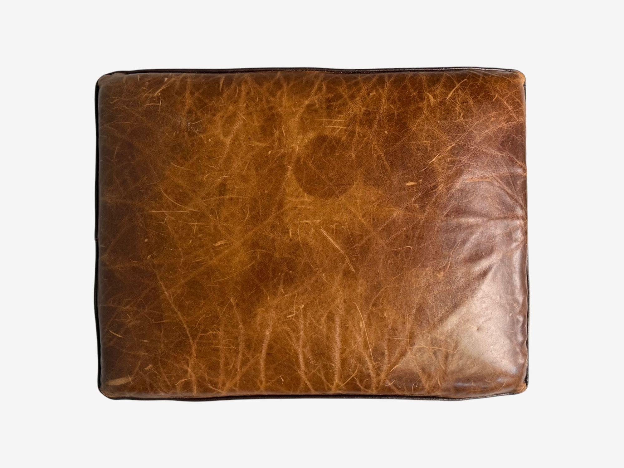 Georgian Style, Distressed Brown Leather, Mahogany, Ottomans, USA, 20th C. For Sale 1