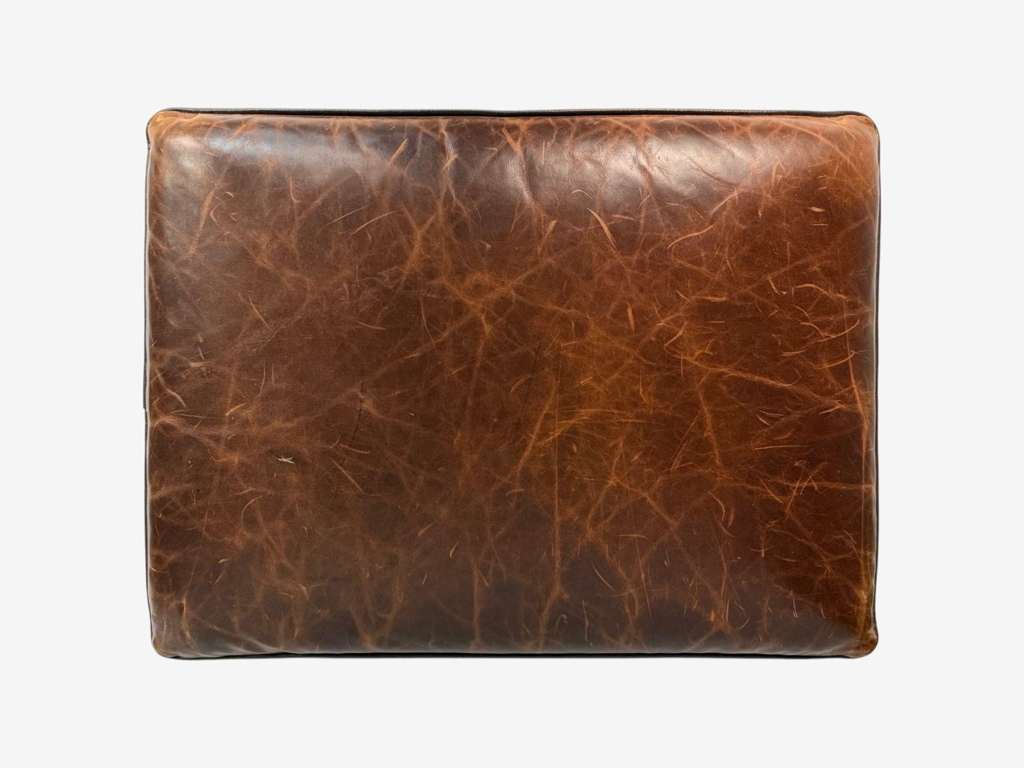 Georgian Style, Distressed Brown Leather, Mahogany, Ottomans, USA, 20th C. For Sale 2