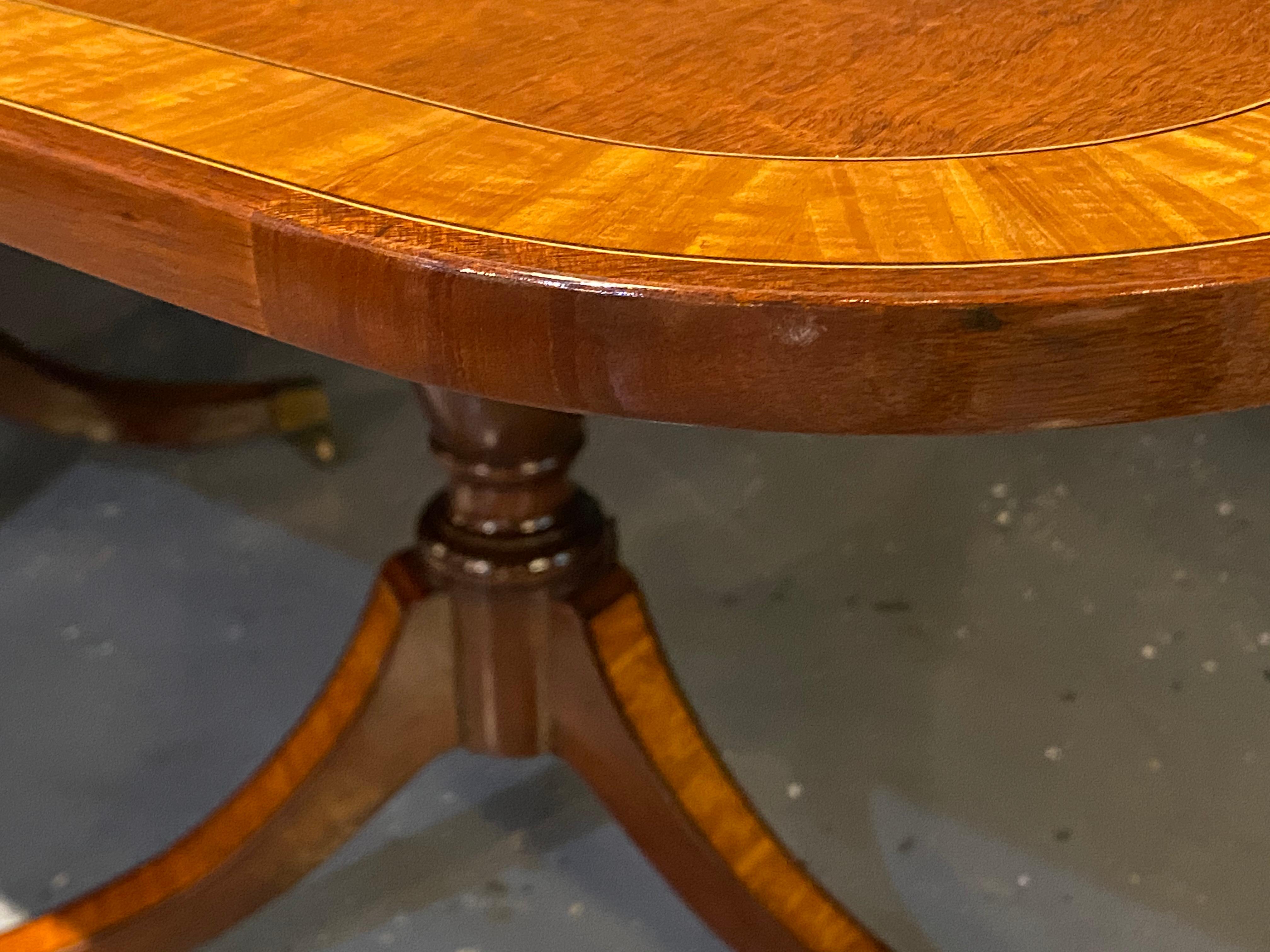 Georgian Style Double Pedestal Dining Room Table, Crotch Mahogany and Satinwood 9