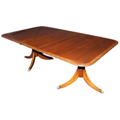 Vintage Georgian Style Double Pedestal Mahogany Dining Table with Splendid Leg Inlay