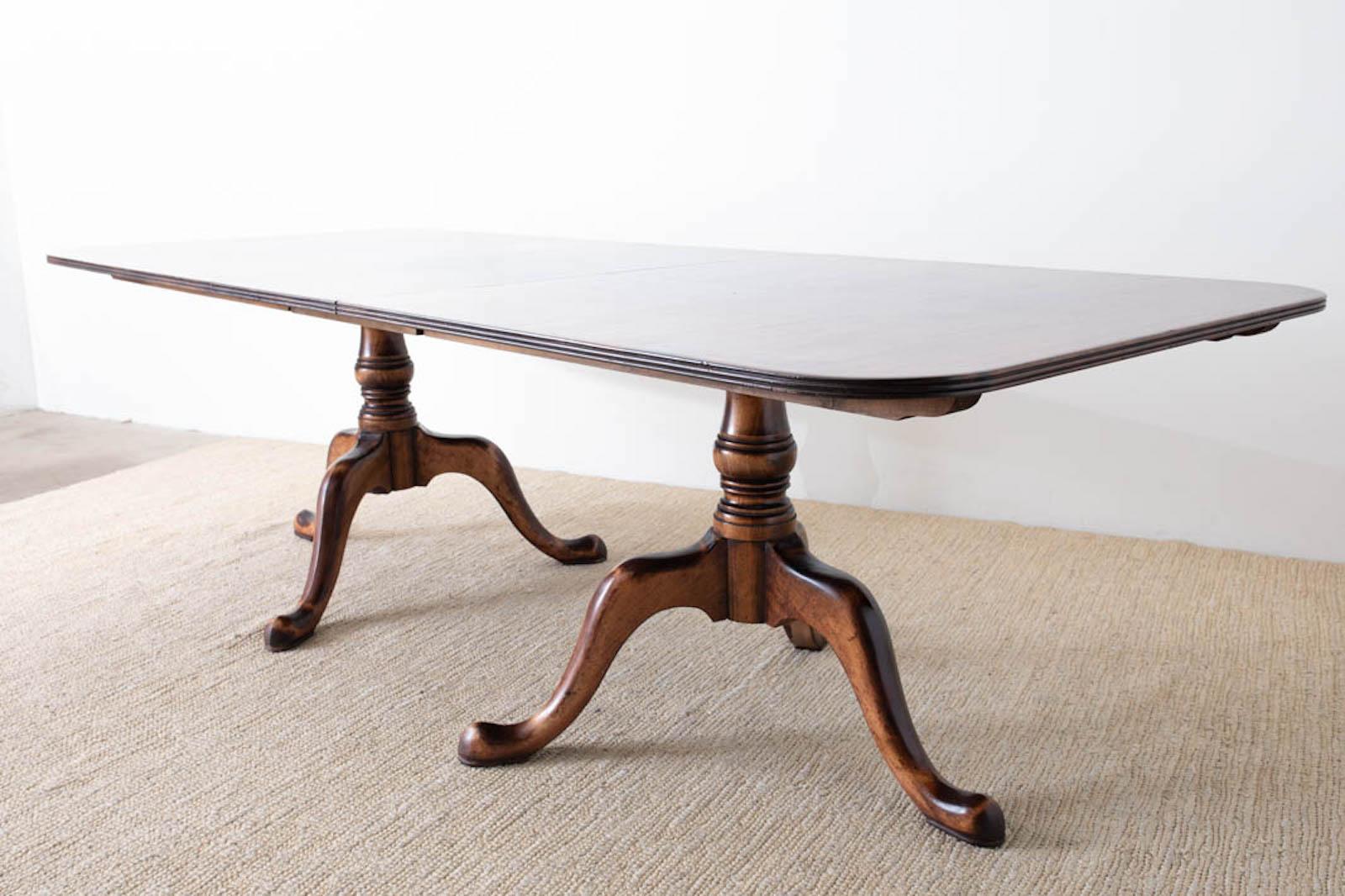 American Georgian Style Double Pedestal Walnut Dining Table