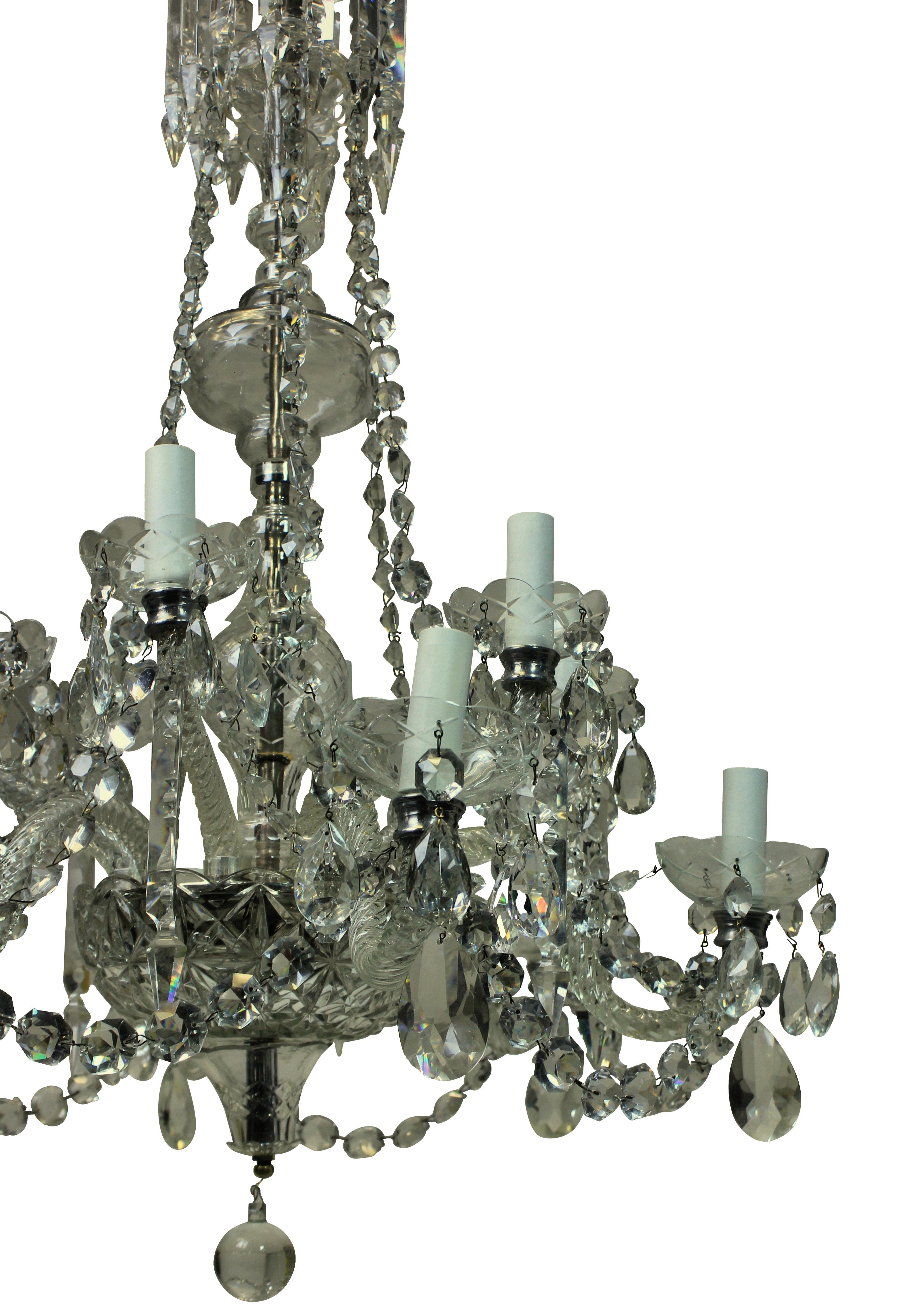 European Georgian Style English Cut-Glass Chandelier