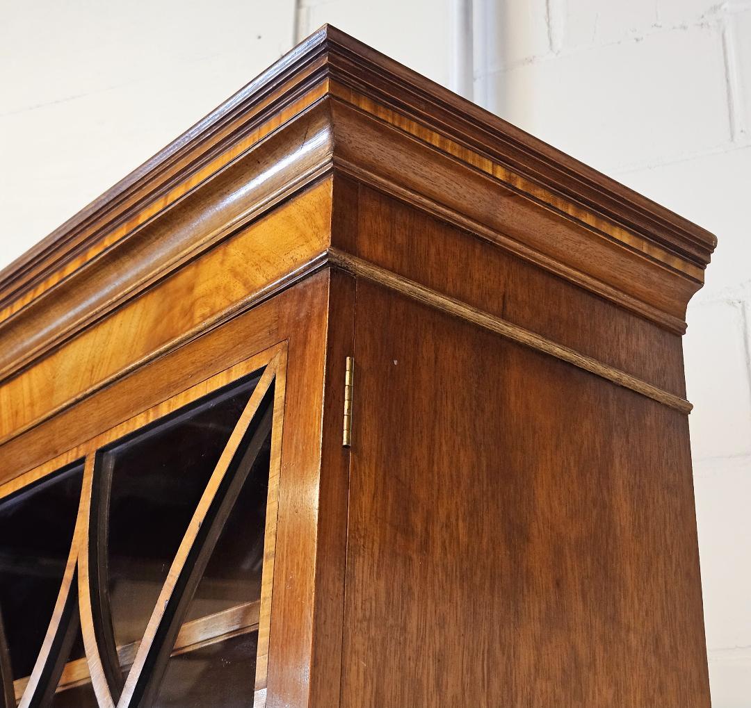 Hardwood Georgian Style English Desk Bureau Bookcase with Banded Drawers, Leather Top For Sale