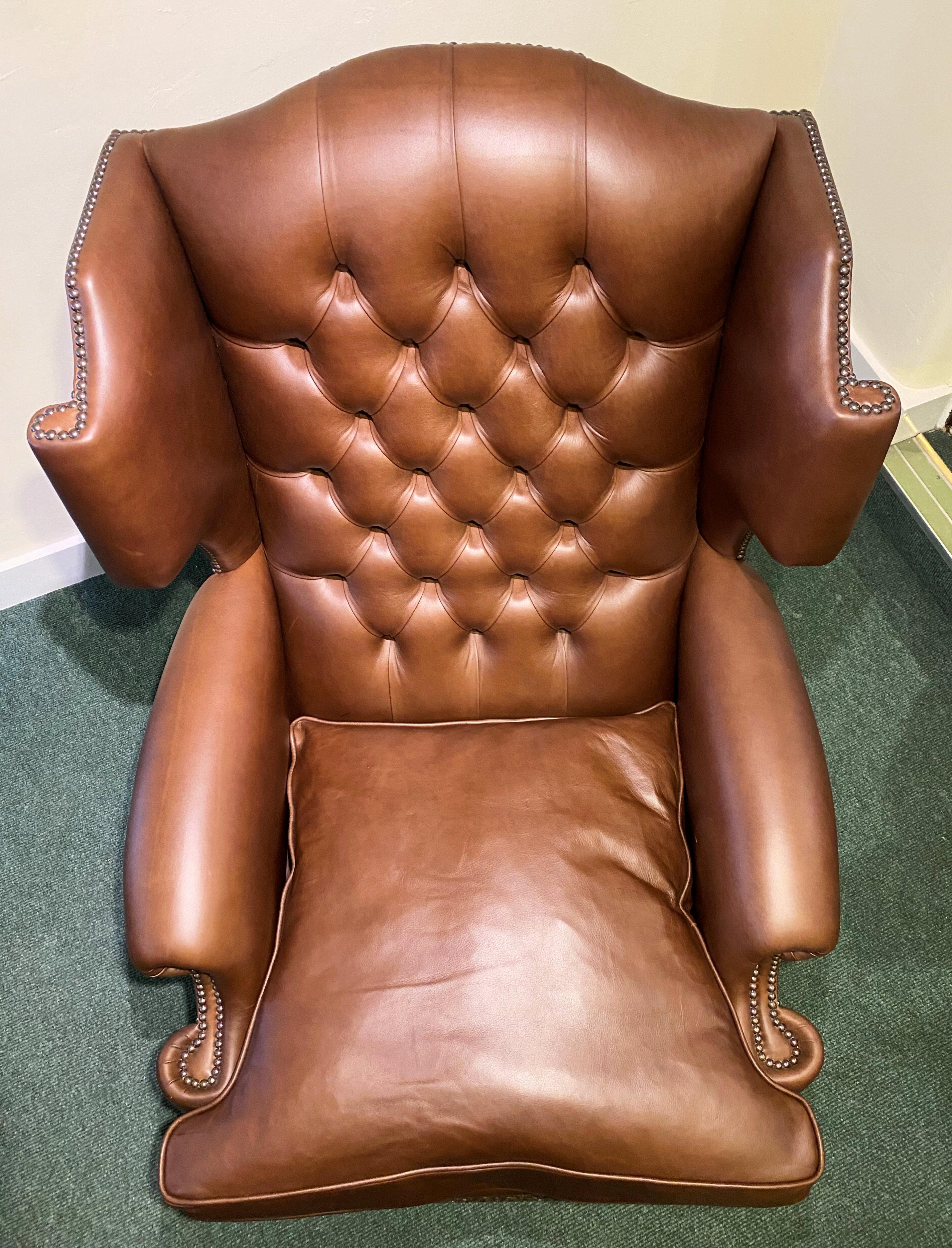 Georgian Style English Leather Wing Armchair For Sale 7