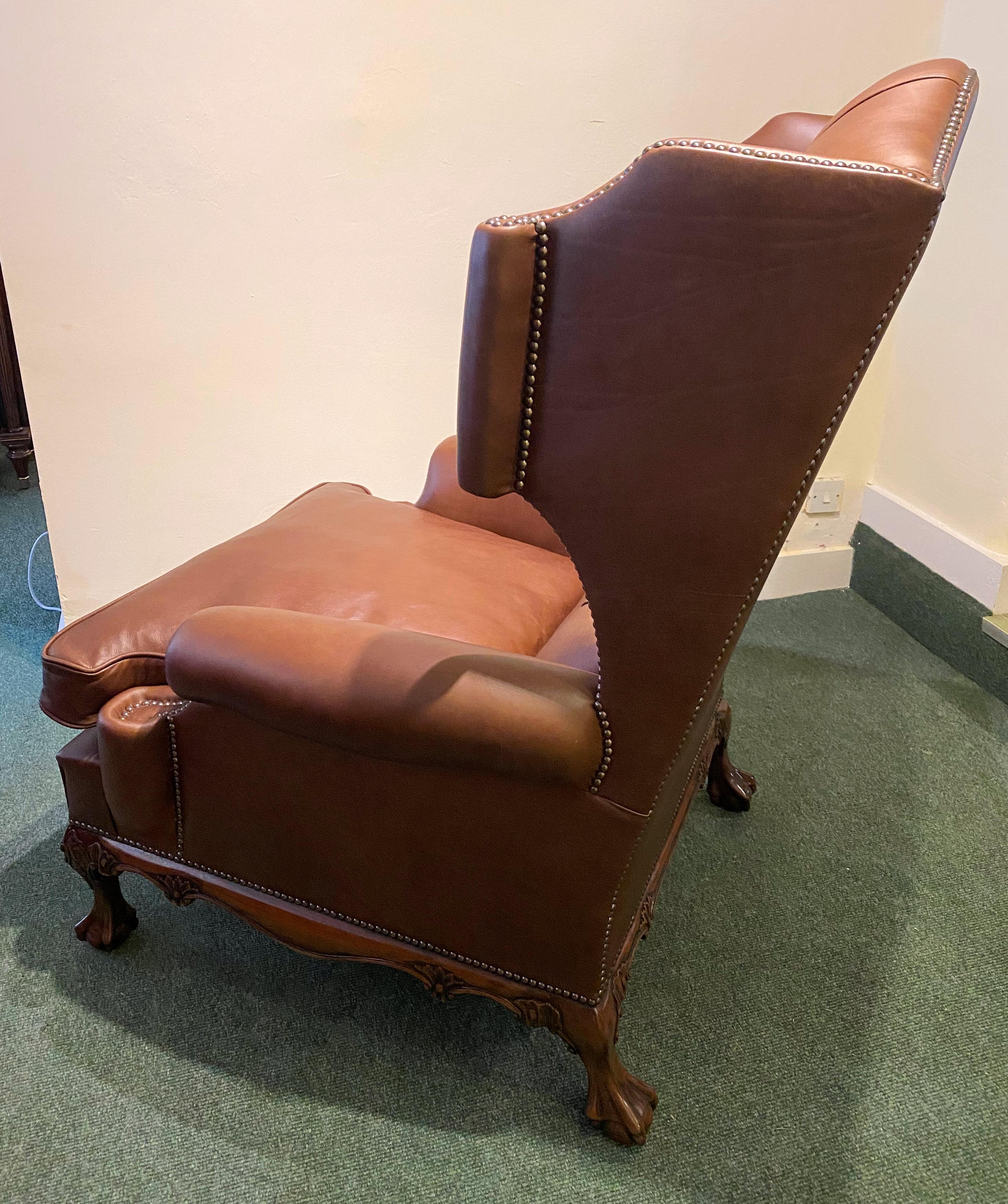 Georgian Style English Leather Wing Armchair For Sale 5