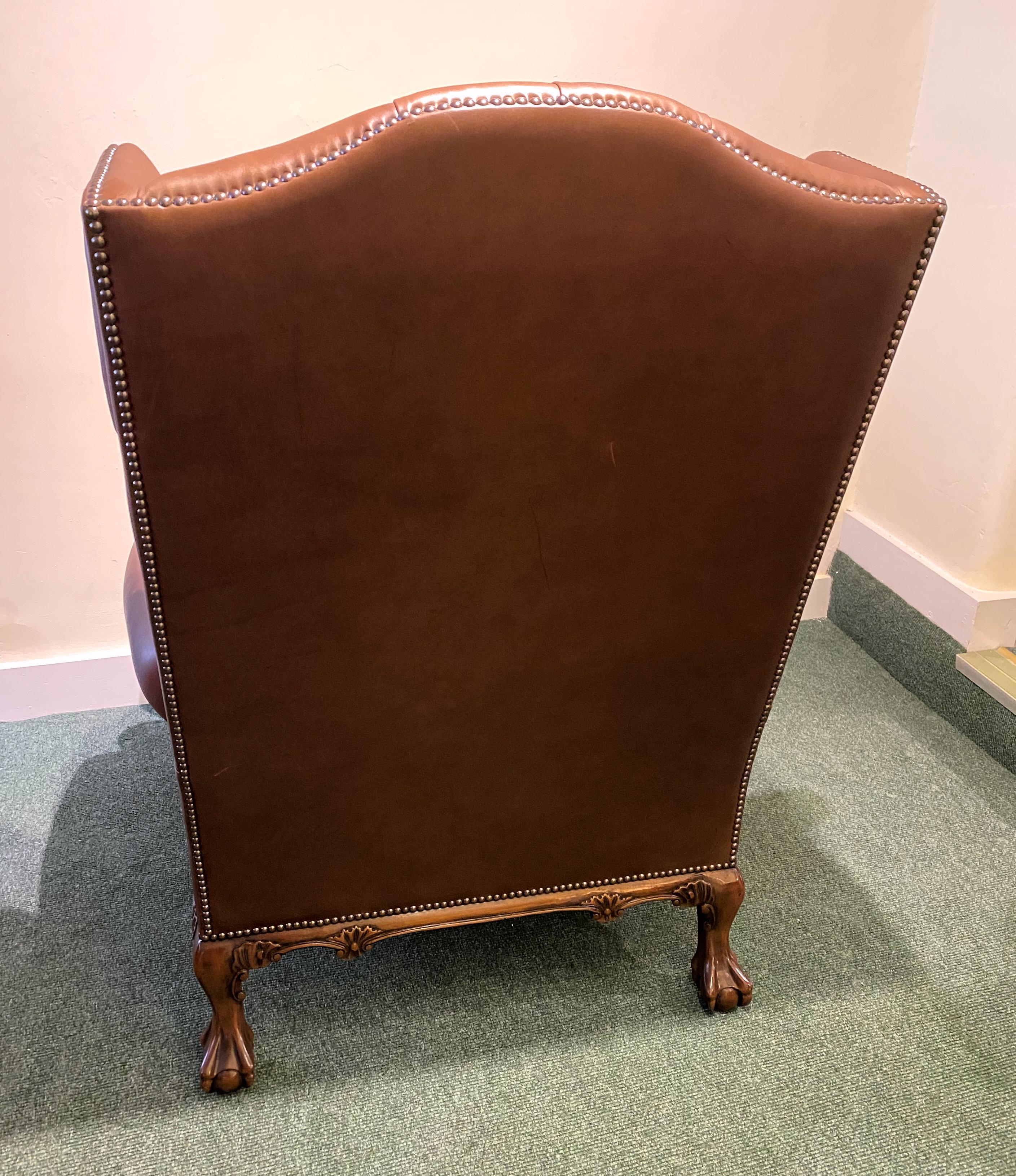 Georgian Style English Leather Wing Armchair For Sale 6