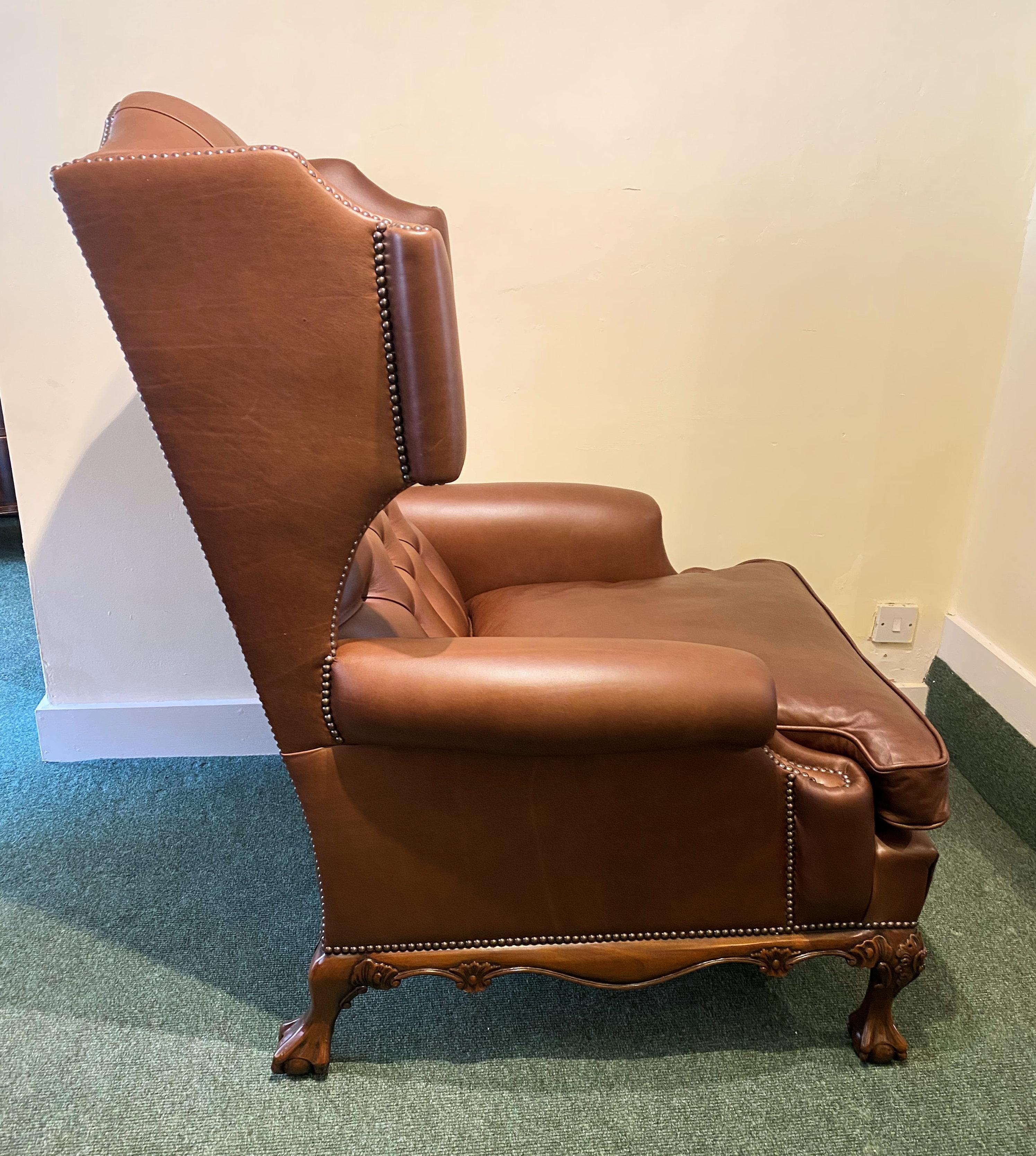Georgian Style English Leather Wing Armchair For Sale 7
