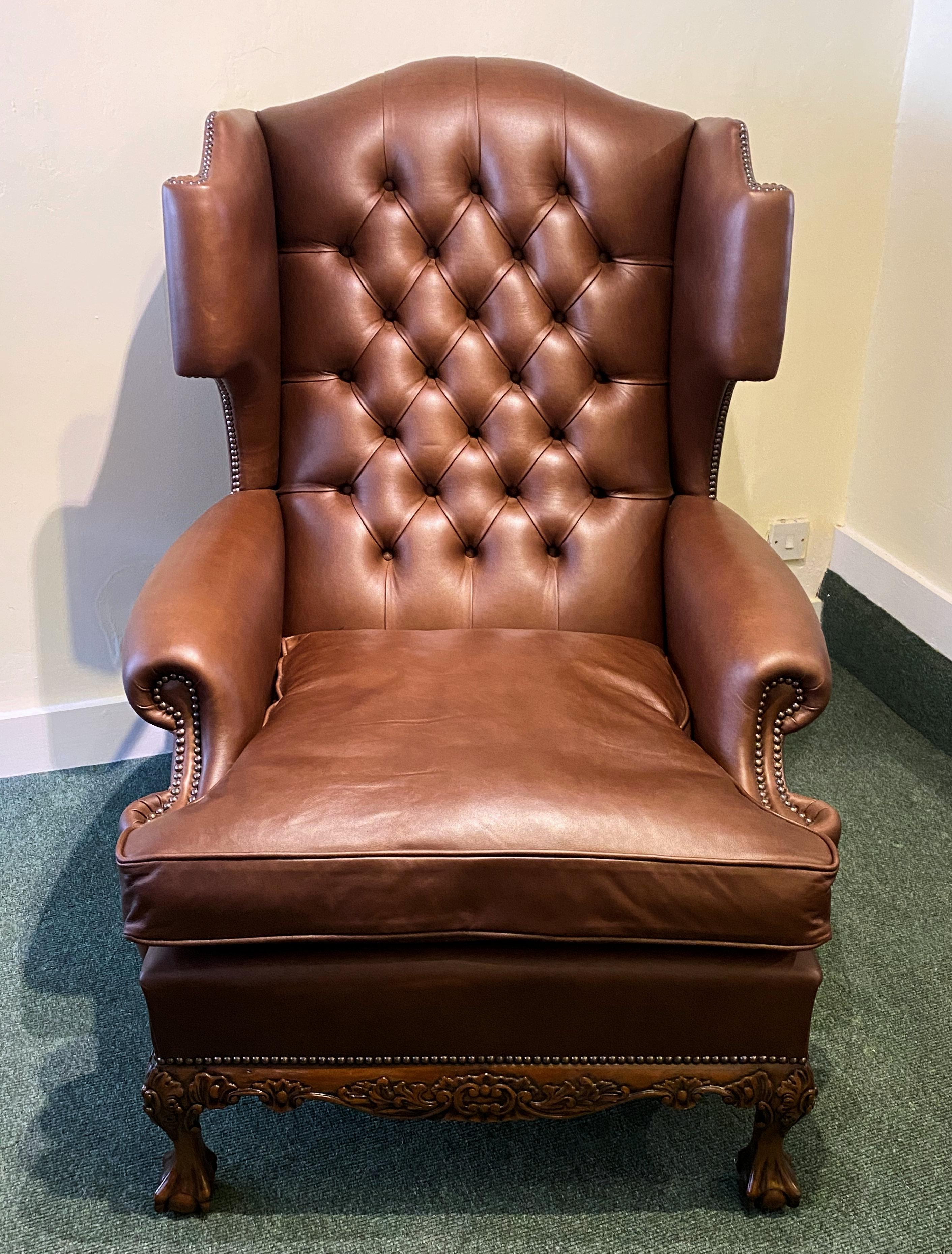 Georgian Style English Leather Wing Armchair For Sale 11