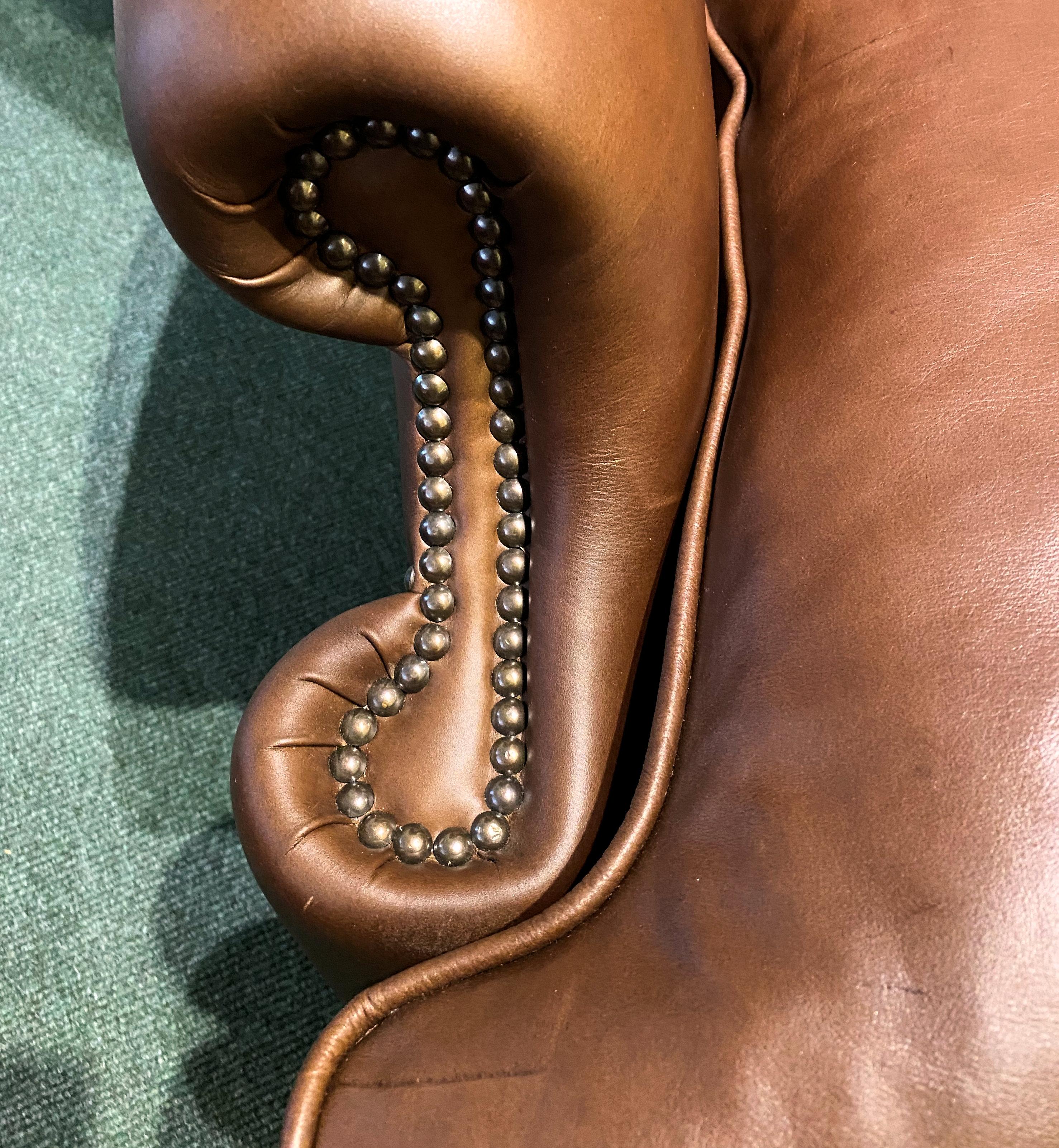 British Georgian Style English Leather Wing Armchair For Sale