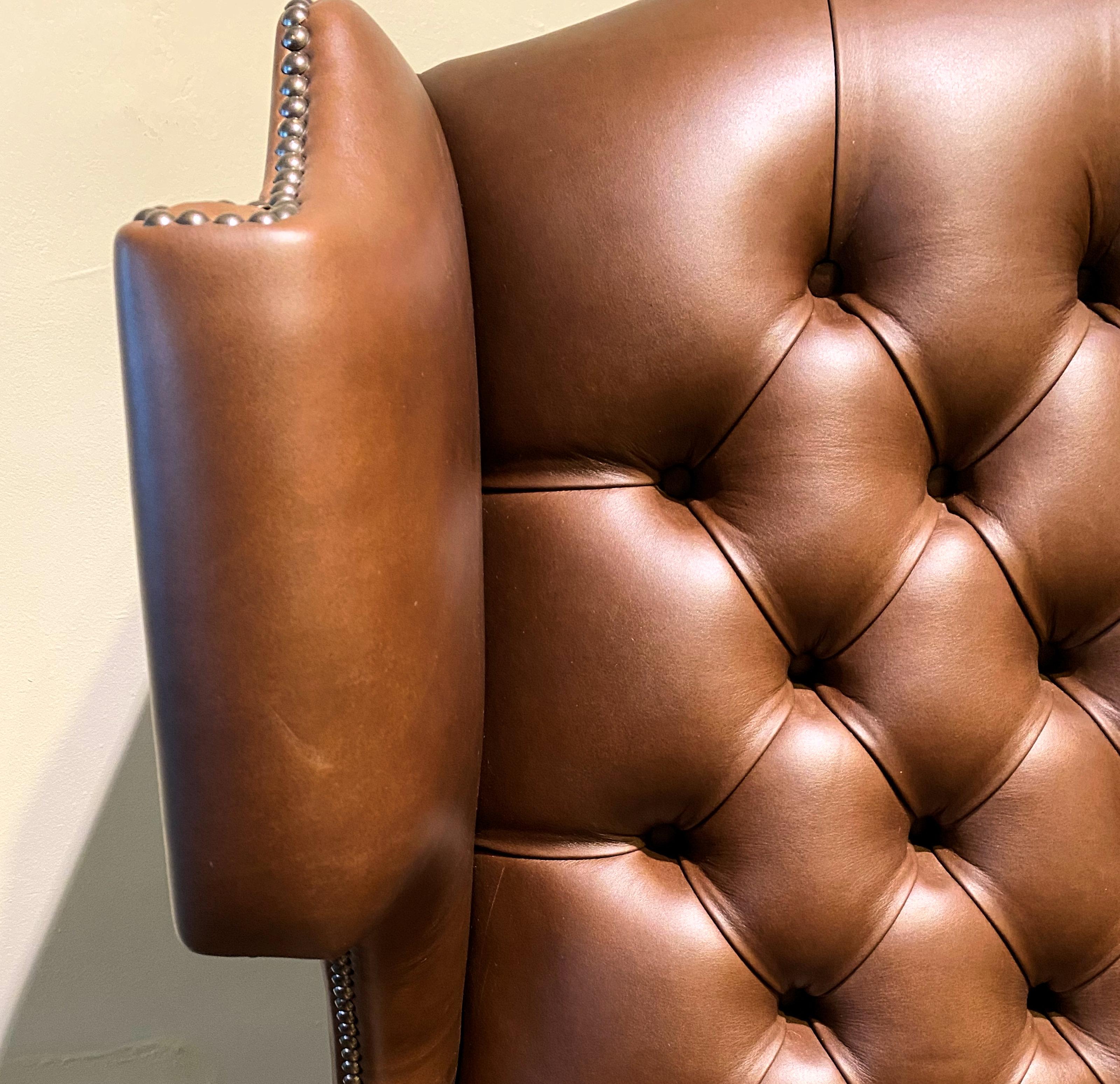 Georgian Style English Leather Wing Armchair For Sale 2