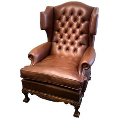 Georgian Style English Leather Wing Armchair