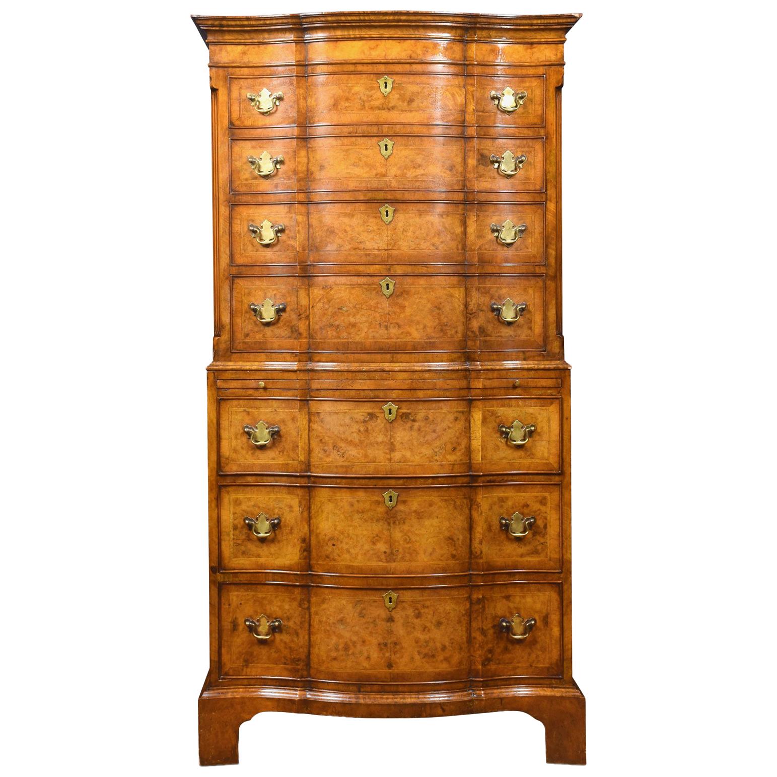 Georgian Style Figured Walnut Chest on Chest