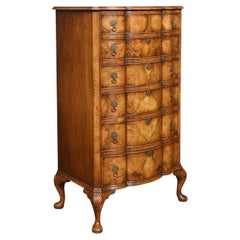 Antique Georgian Style Figured Walnut Tall Chest of Drawers