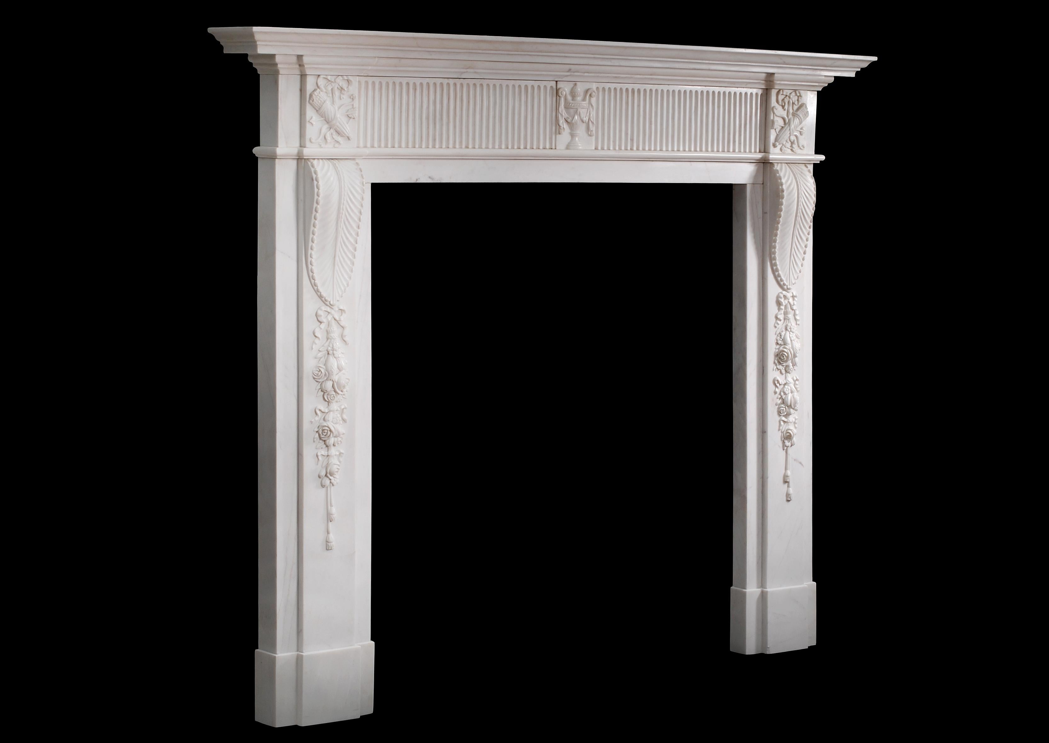 18th Century and Earlier Georgian Style Fireplace in White Marble For Sale