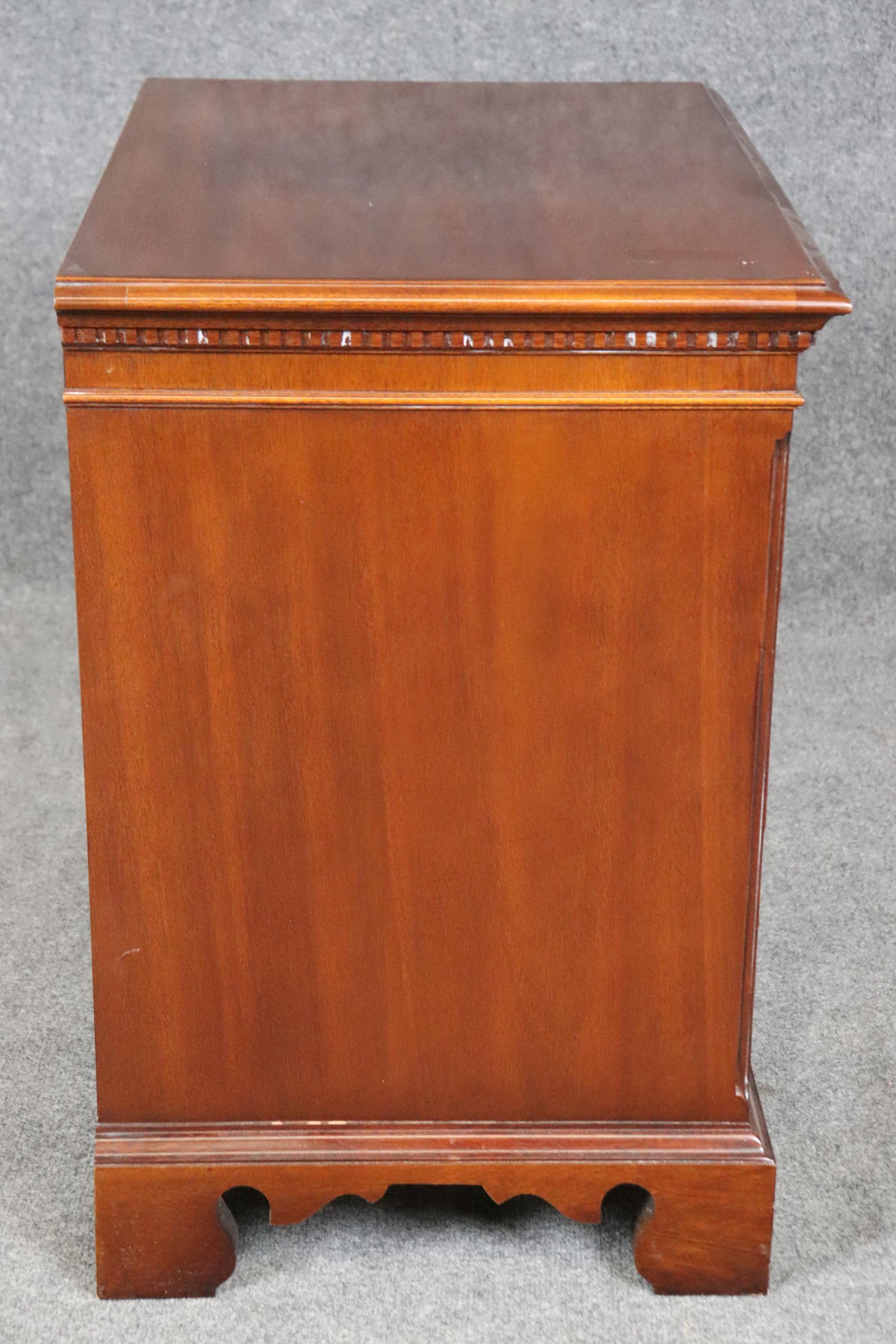 Late 20th Century Georgian Style Flame Mahogany and Brass Nightstand  Chest by Hickory Chair For Sale