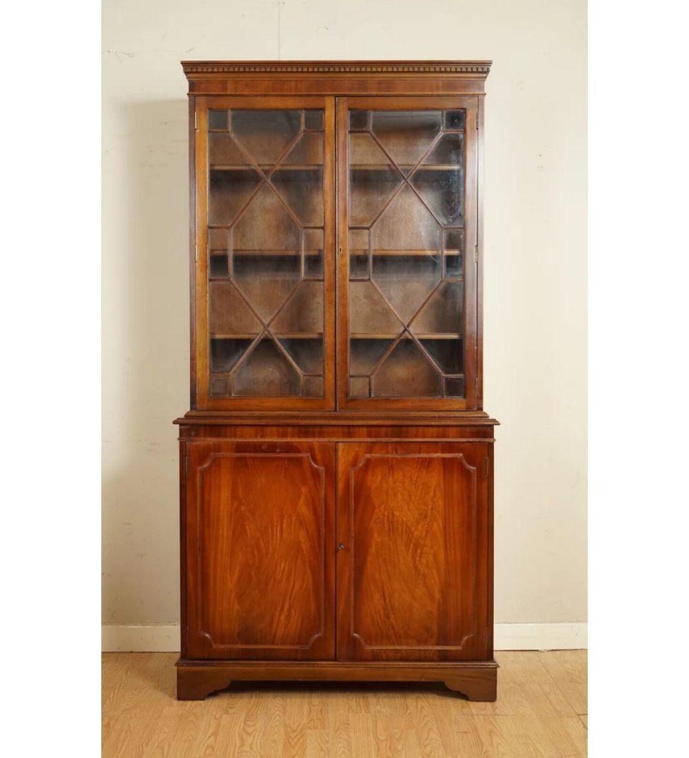 Hand-Crafted Georgian Style Flamed Hardwood Display Bookcase Cabinet Glazed Doors
