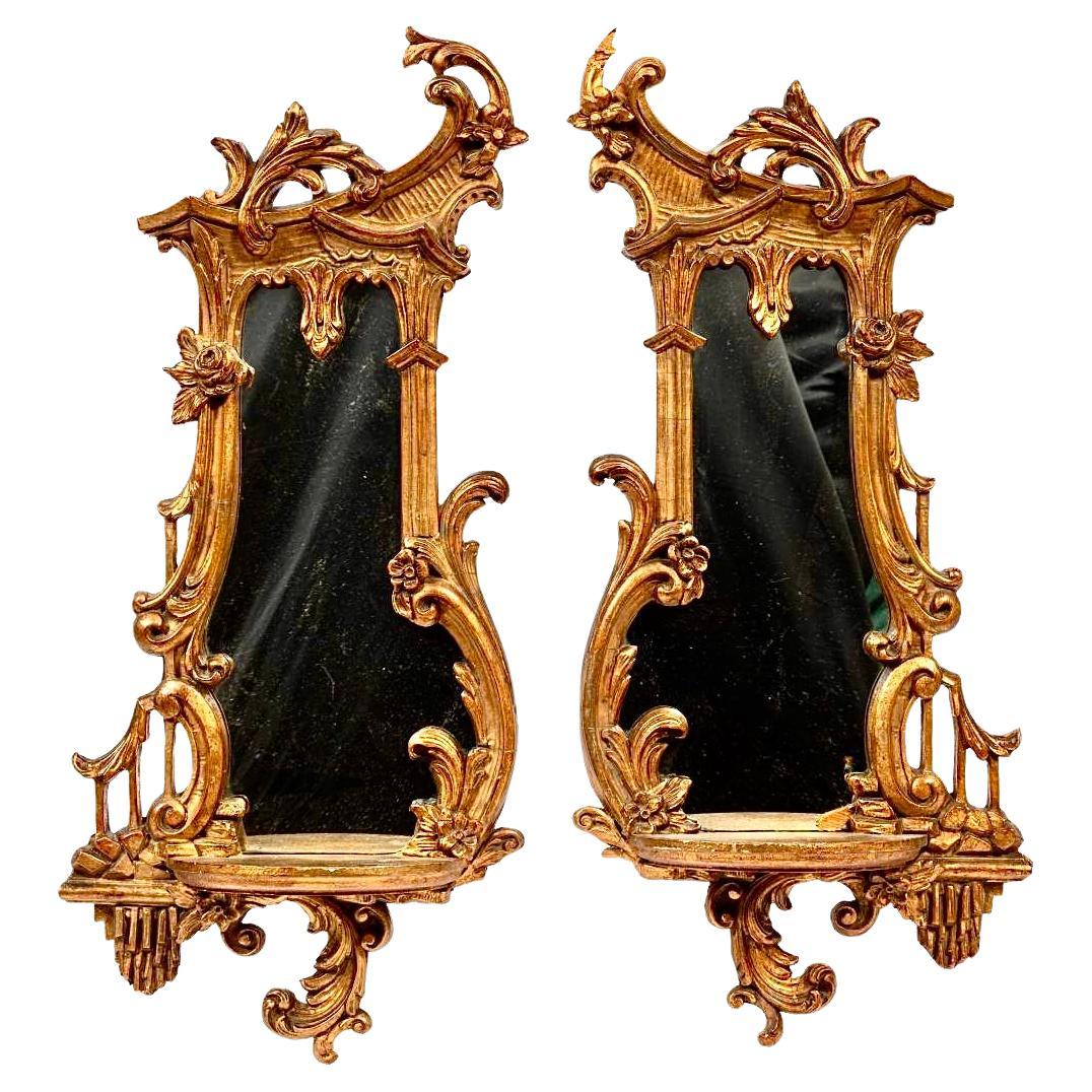 Georgian-Style Giltwood Mirrored Wall Brackets, A Pair