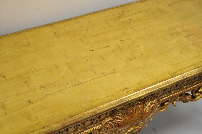 Georgian Style Gold Gilt Green Marble Top Paw Feet Console Hall Table For Sale 5