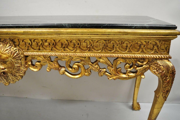 Georgian Style Gold Gilt Green Marble Top Paw Feet Console Hall Table For Sale 6