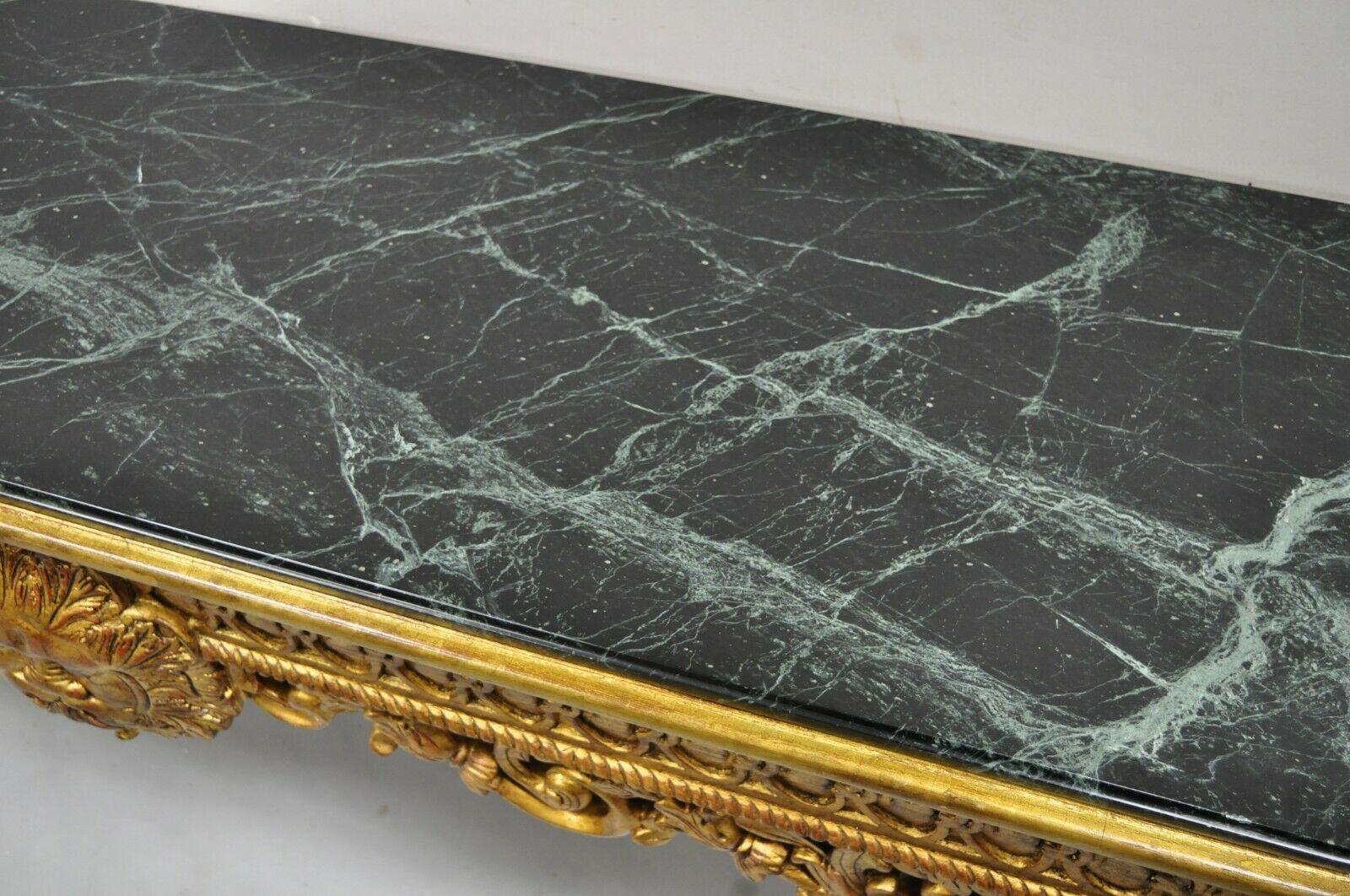 Georgian Style Gold Gilt Green Marble Top Paw Feet Console Hall Table For Sale 7