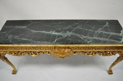 Georgian Style Gold Gilt Green Marble Top Paw Feet Console Hall Table