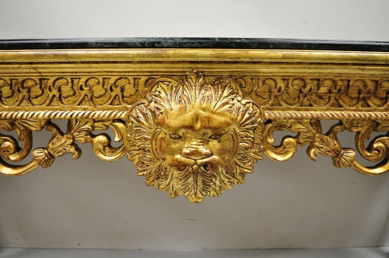 Georgian Style Gold Gilt Green Marble Top Paw Feet Console Hall Table In Good Condition For Sale In Philadelphia, PA
