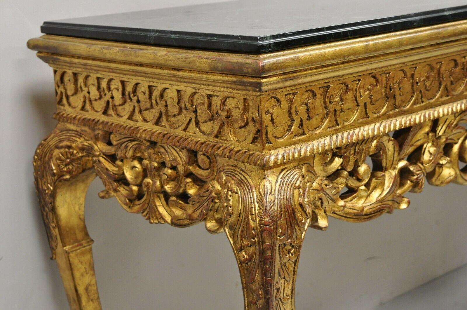 Georgian Style Gold Gilt Green Marble Top Paw Feet Console Hall Table For Sale 3