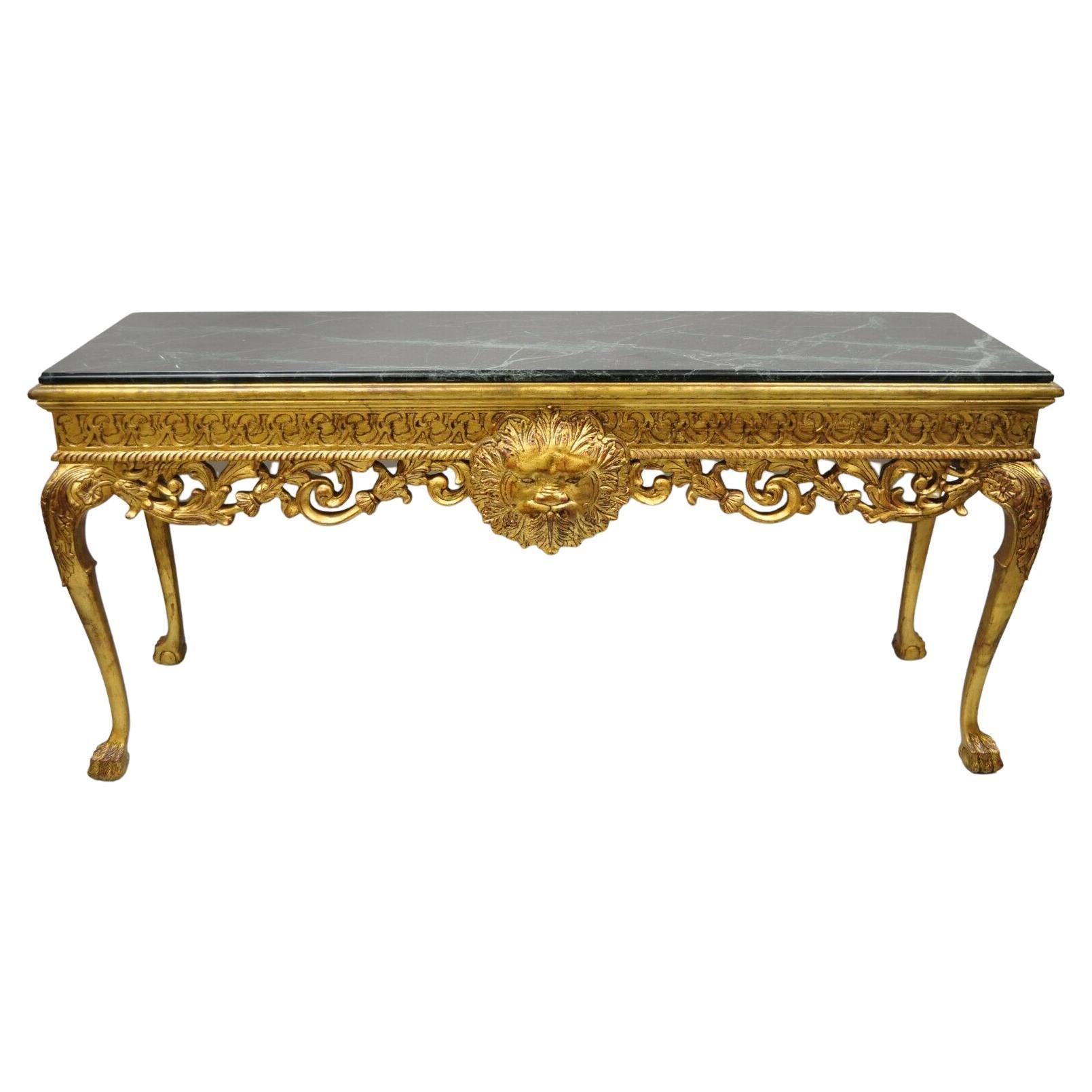 Georgian Style Gold Gilt Green Marble Top Paw Feet Console Hall Table