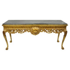 Antique Georgian Style Gold Gilt Green Marble Top Paw Feet Console Hall Table