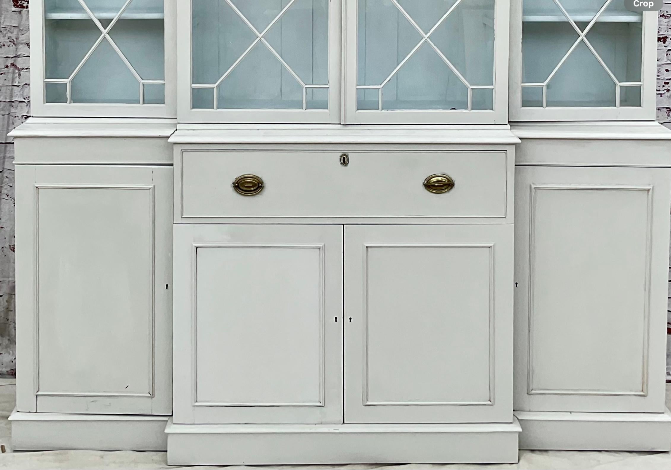 Georgian Style Grey Painted Breakfront Book Case 3