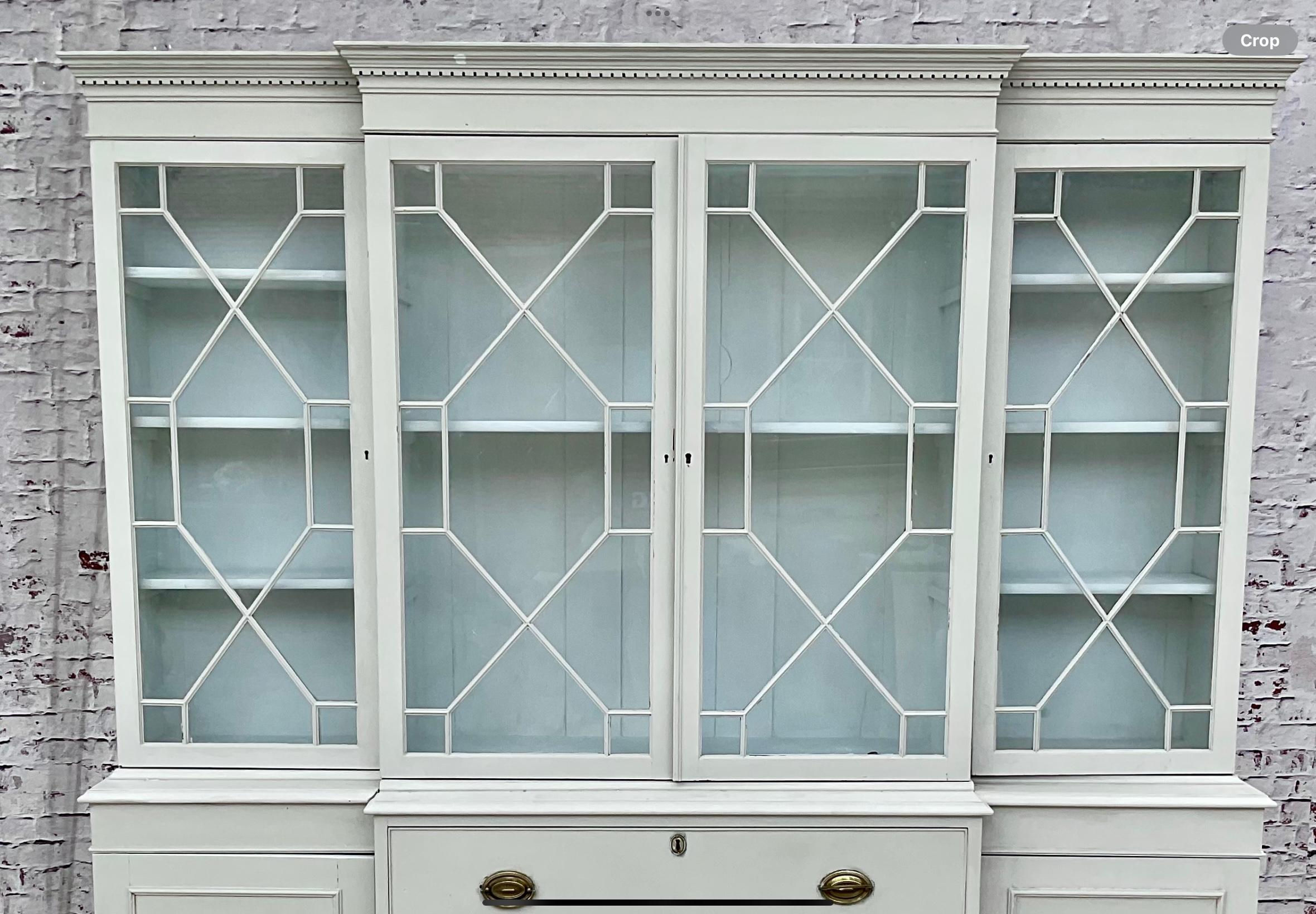 Georgian Style Grey Painted Breakfront Book Case 4