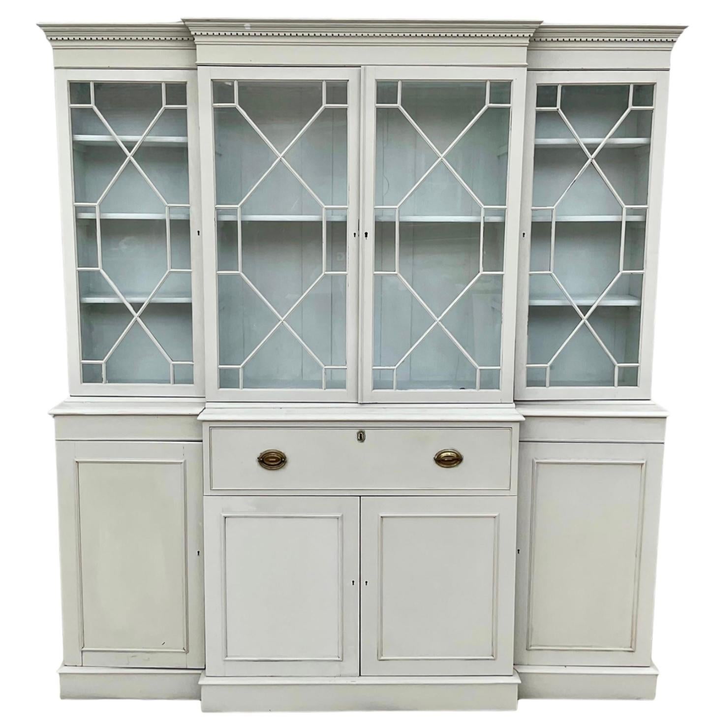 Georgian Style Grey Painted Breakfront Book Case 5