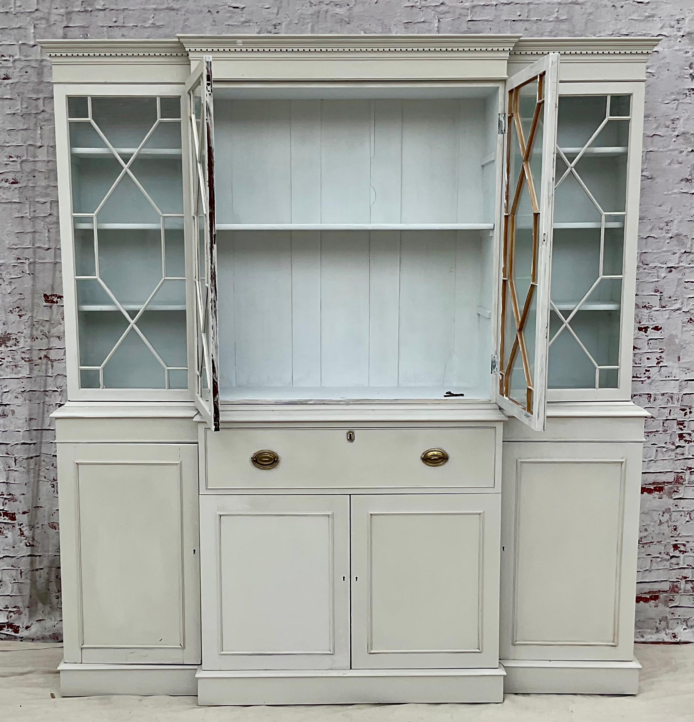 George III Georgian Style Grey Painted Breakfront Book Case