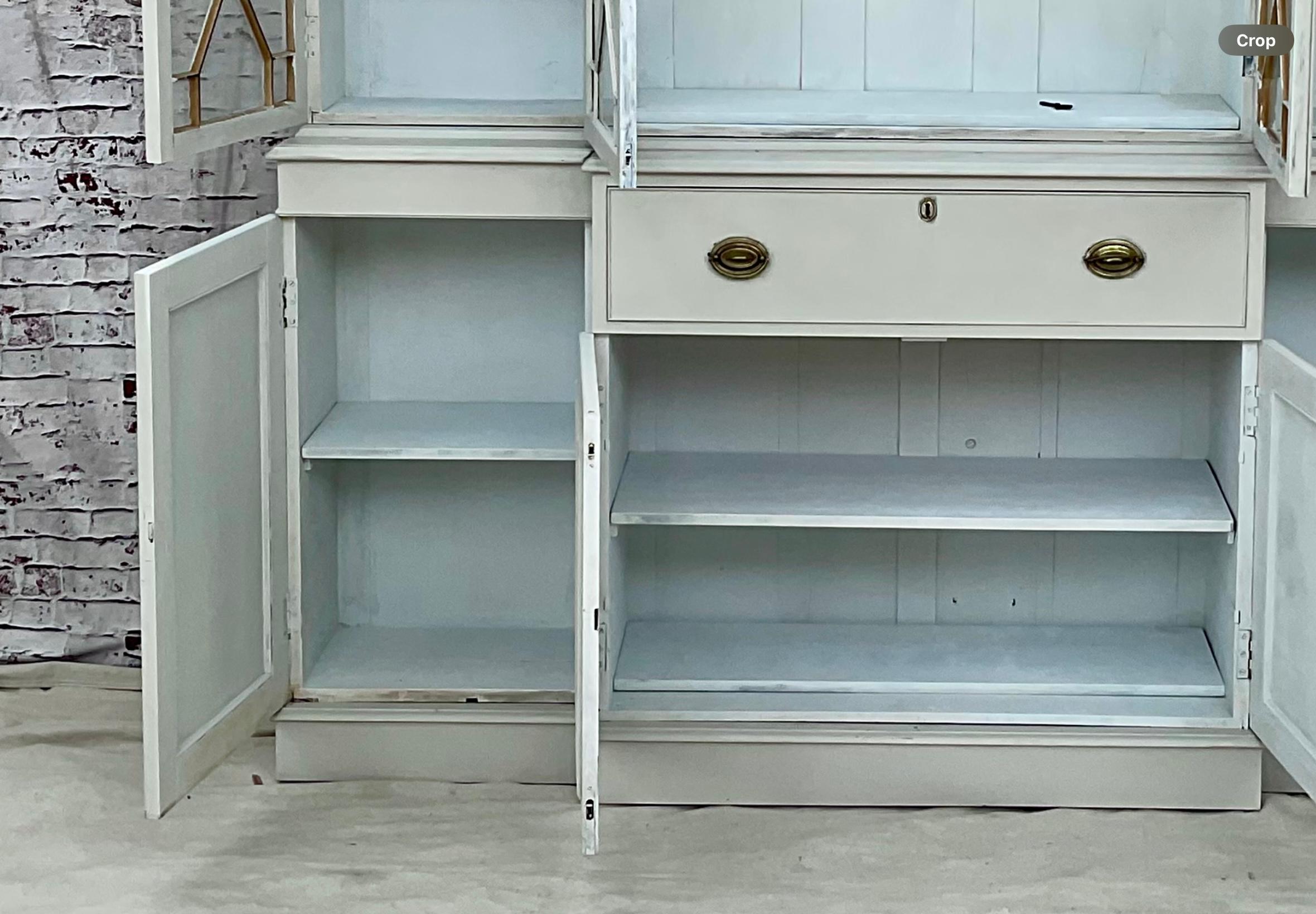19th Century Georgian Style Grey Painted Breakfront Book Case