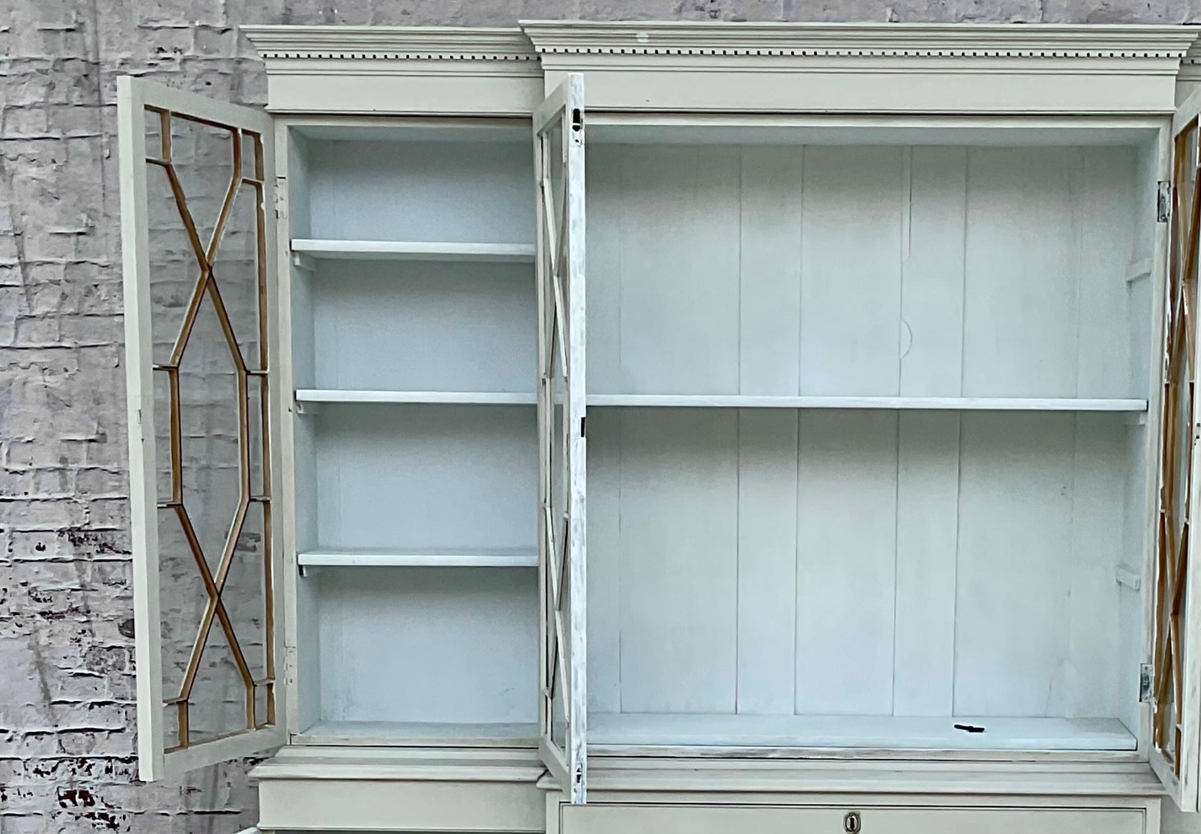 Mahogany Georgian Style Grey Painted Breakfront Book Case