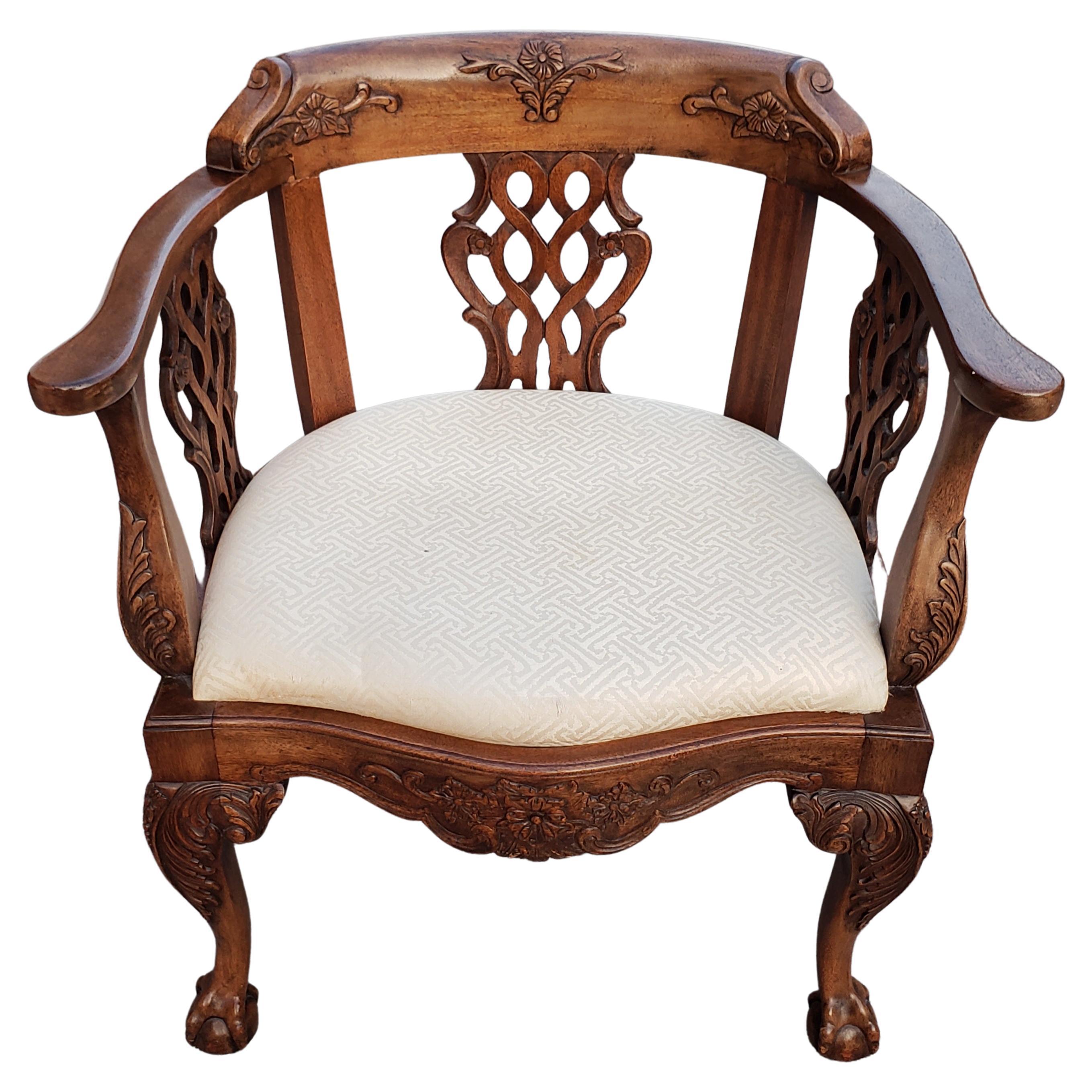 George III Georgian Style Heavily Carved Mahogany Arm Chair with Ball and Claw Feet